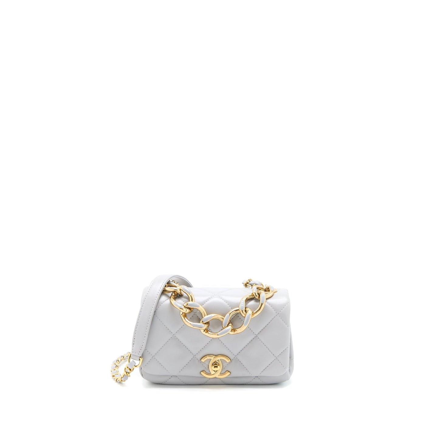 Chanel Quilted Flap Lambskin Light GHW Microchip Grey Shoulder Bag