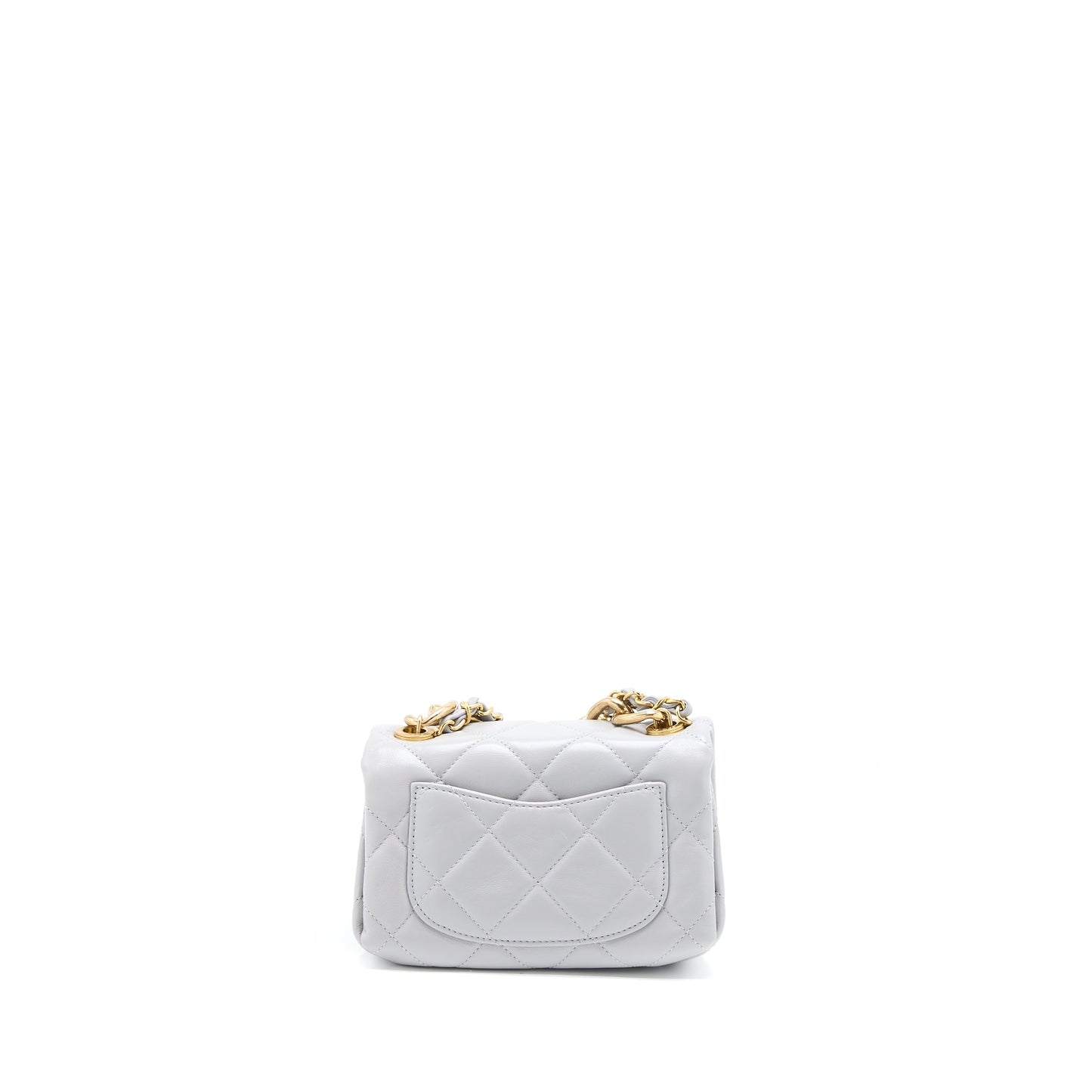 Chanel Quilted Flap Lambskin Light GHW Microchip Grey Shoulder Bag