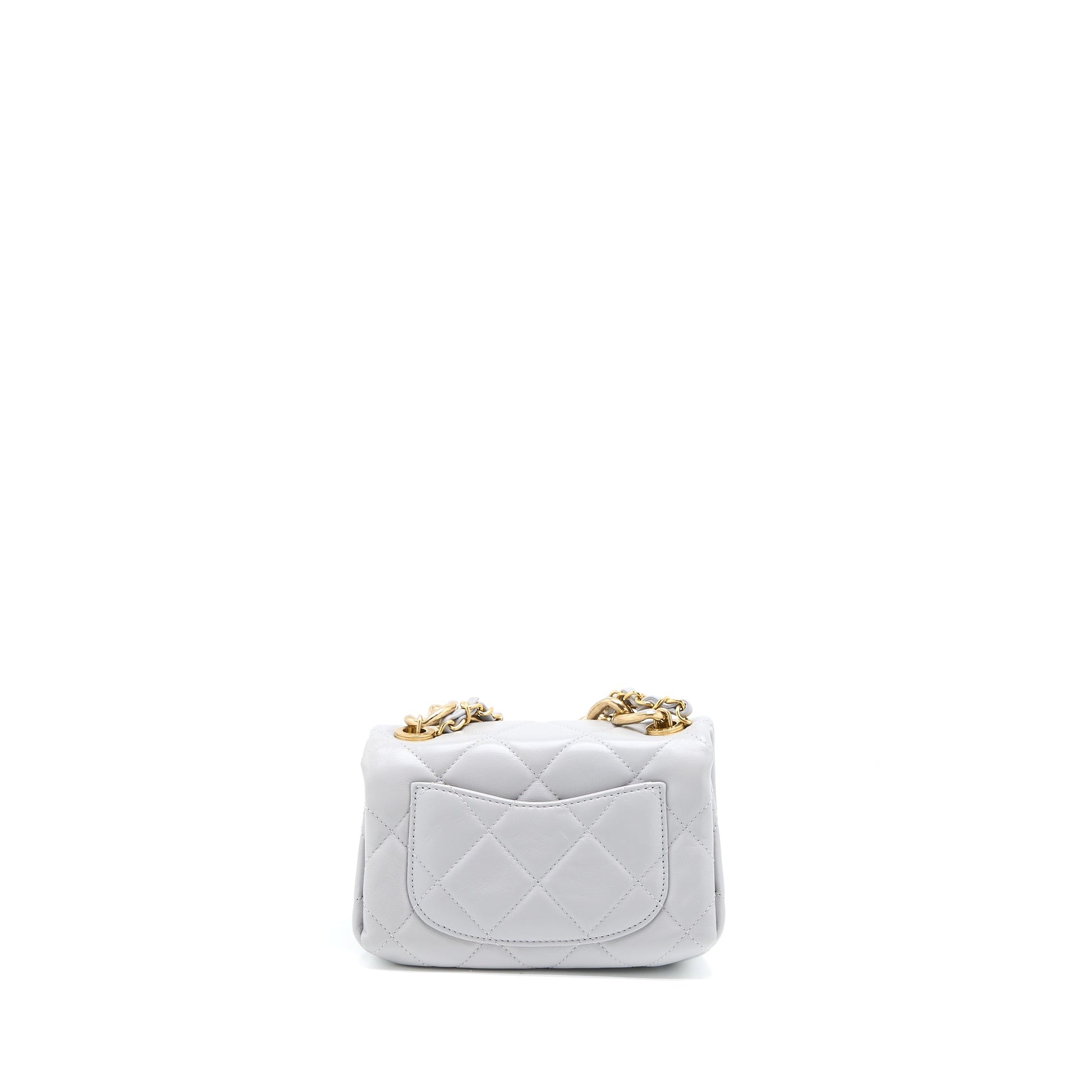 Chanel Quilted Flap Lambskin Light GHW Microchip Grey Shoulder Bag