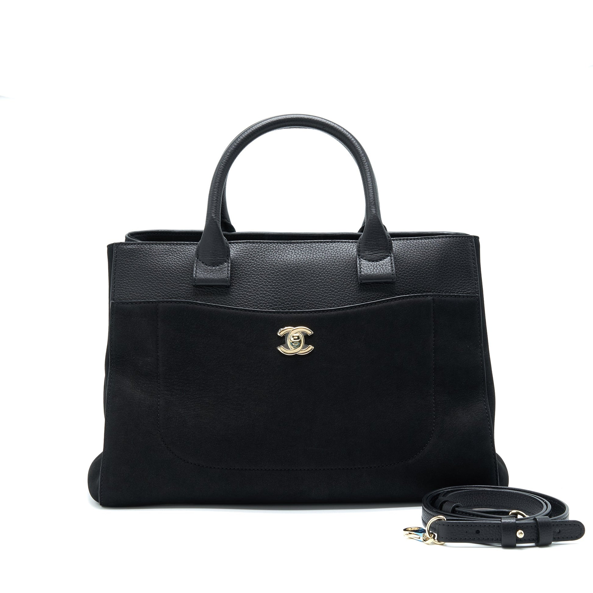Chanel Suede LGHW Black Leather Tote Bag