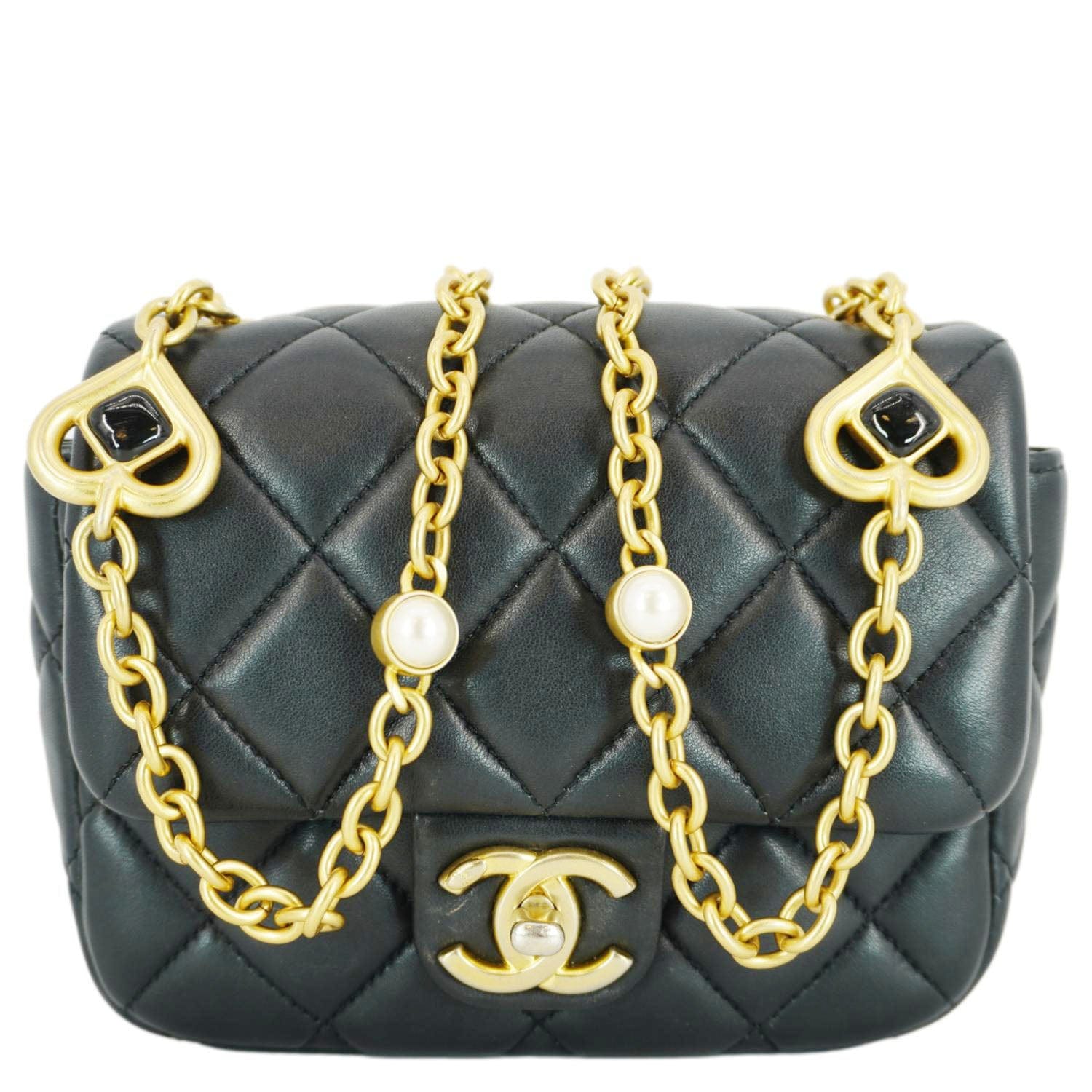 Chanel Enamel Pearl Charm Me Square Leather Lambskin Black Key Chain