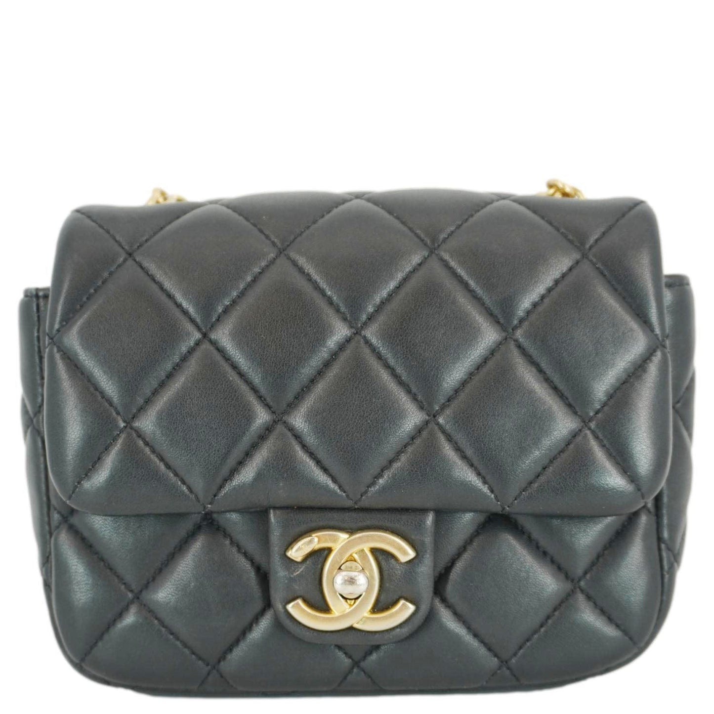 Chanel Enamel Pearl Charm Me Square Leather Lambskin Black Key Chain