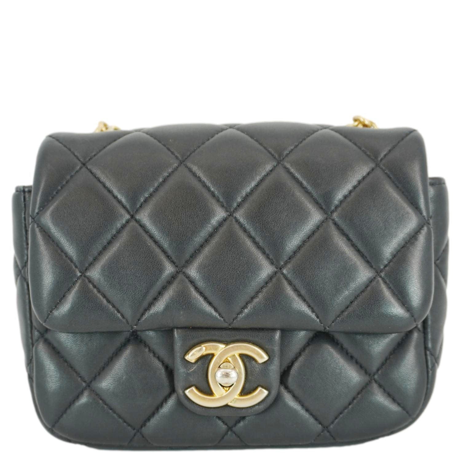 Chanel Enamel Pearl Charm Me Square Leather Lambskin Black Key Chain
