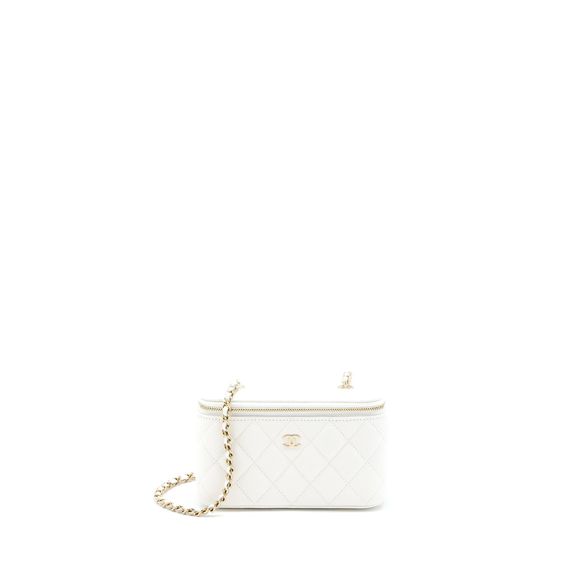 Chanel Long Vanity Caviar LGHW Microchip White Handbag
