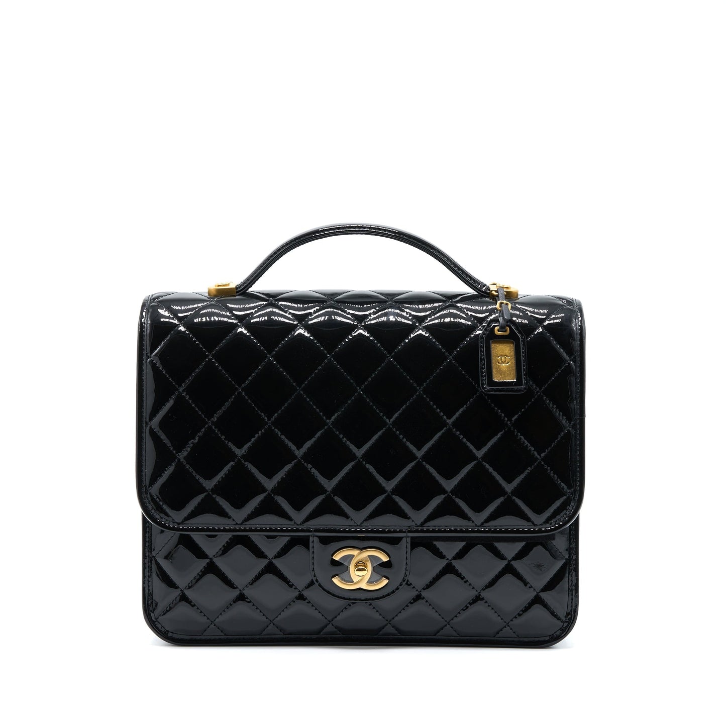 Chanel 22K Backpack Patent Brushed GHW Microchip Black