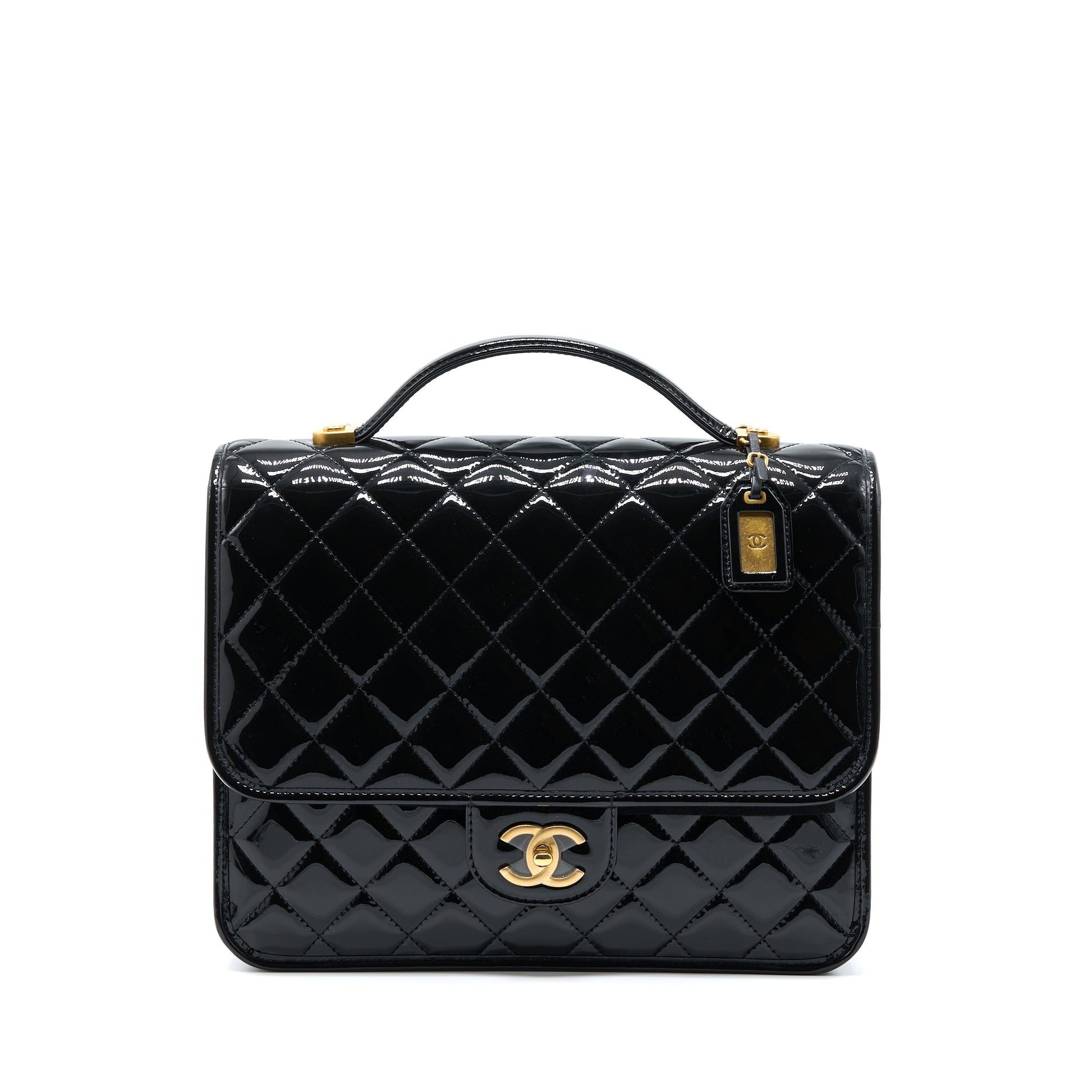 Chanel 22K Backpack Patent Brushed GHW Microchip Black