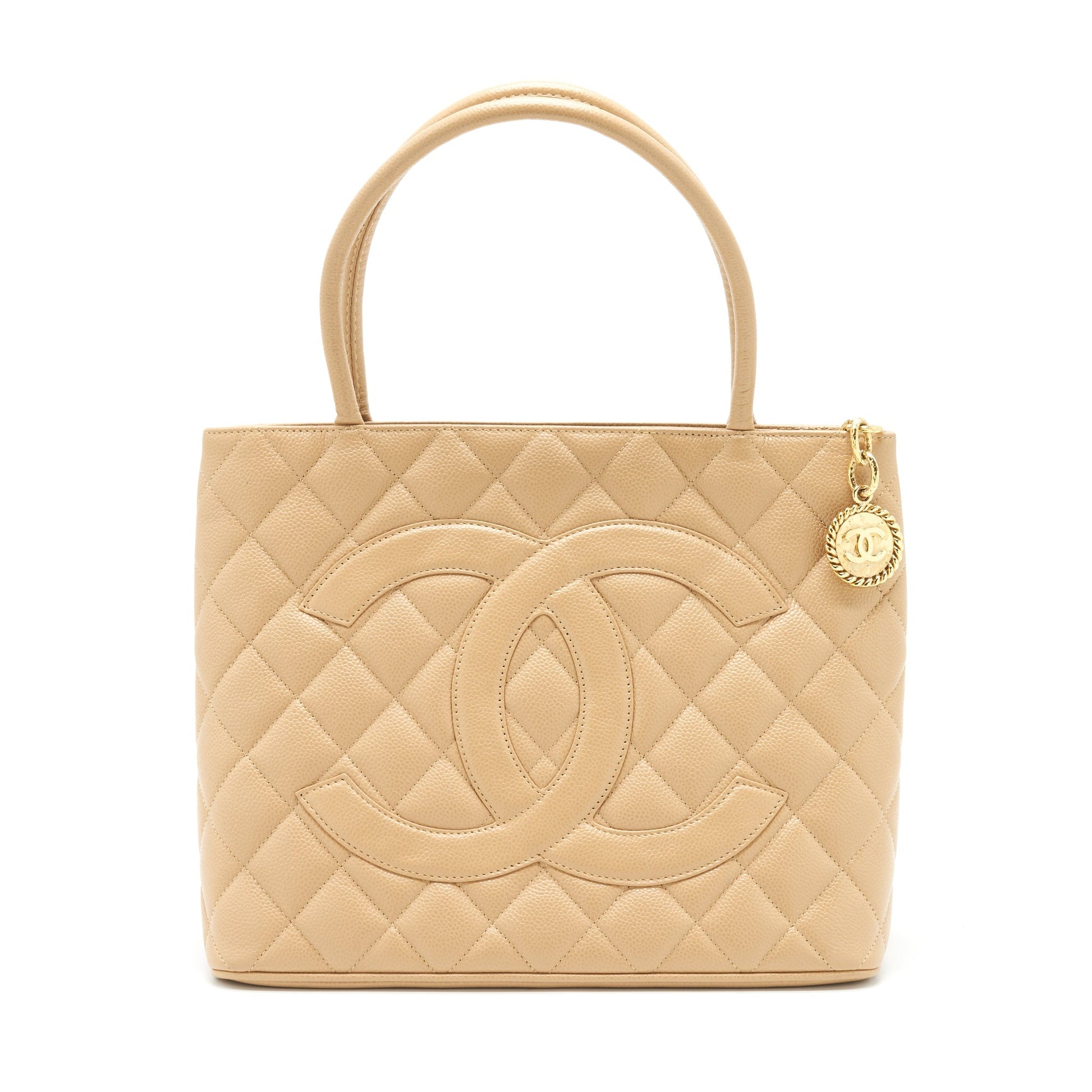 Chanel Medallion Caviar GHW Beige Tote Bag