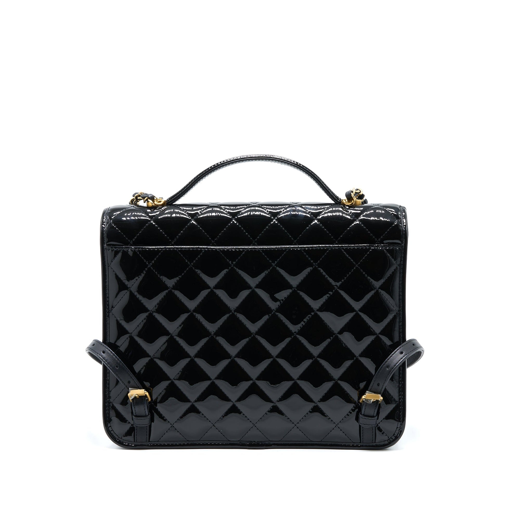 Chanel 22K Backpack Patent Brushed GHW Microchip Black