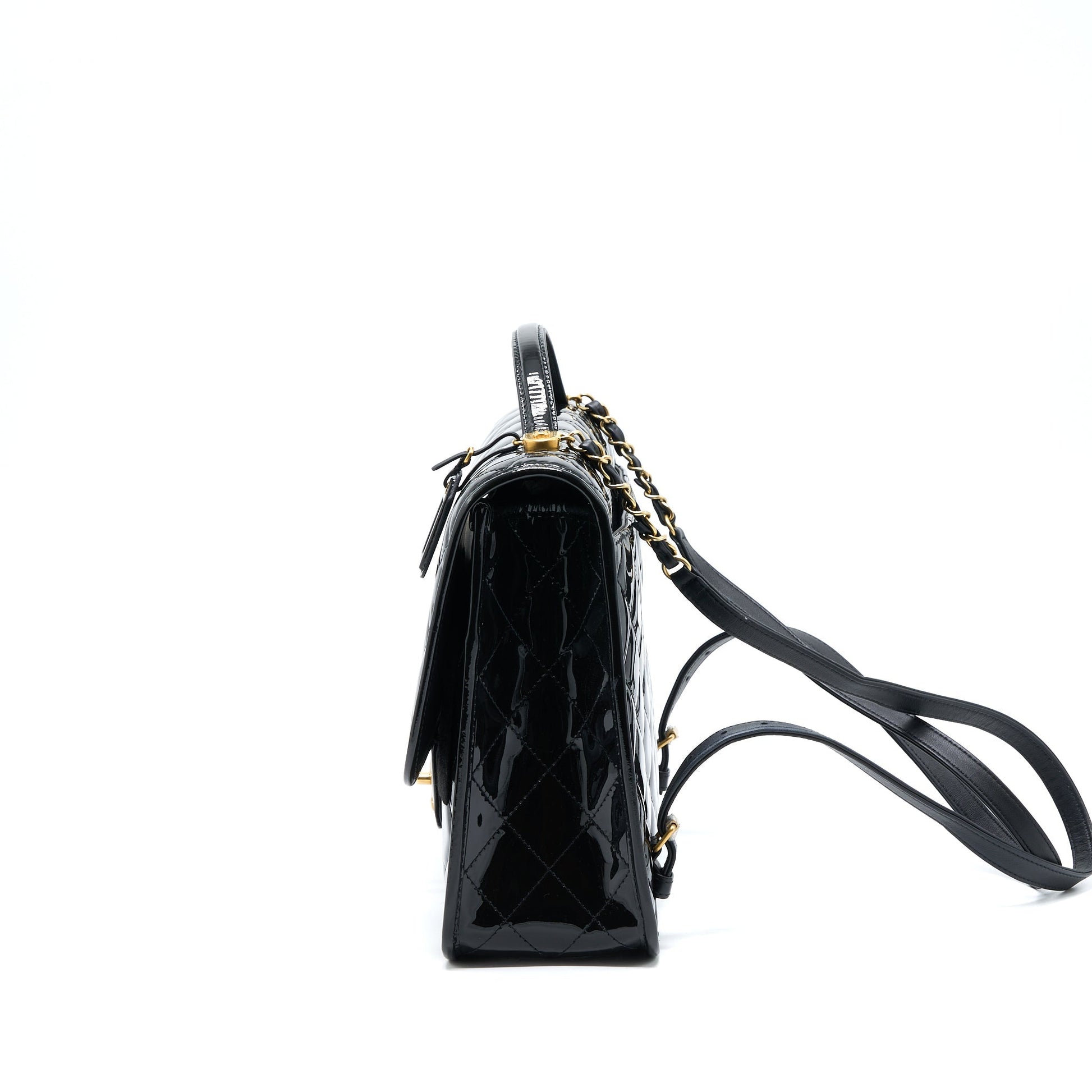 Chanel 22K Backpack Patent Brushed GHW Microchip Black