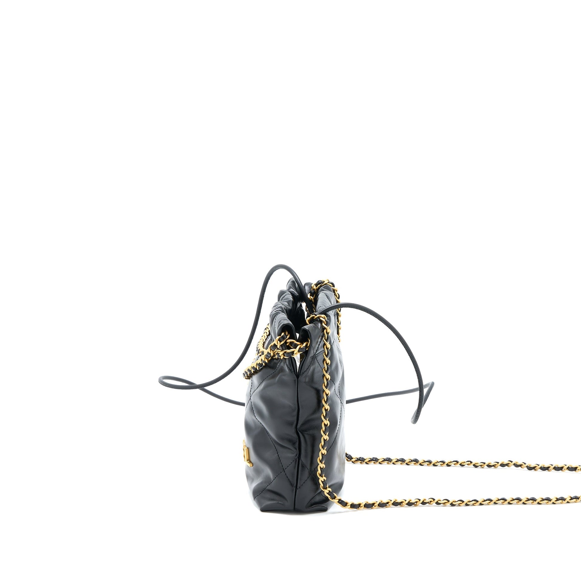 Chanel 23s 22 Aged Calfskin Brushed GHW Black Mini Bag