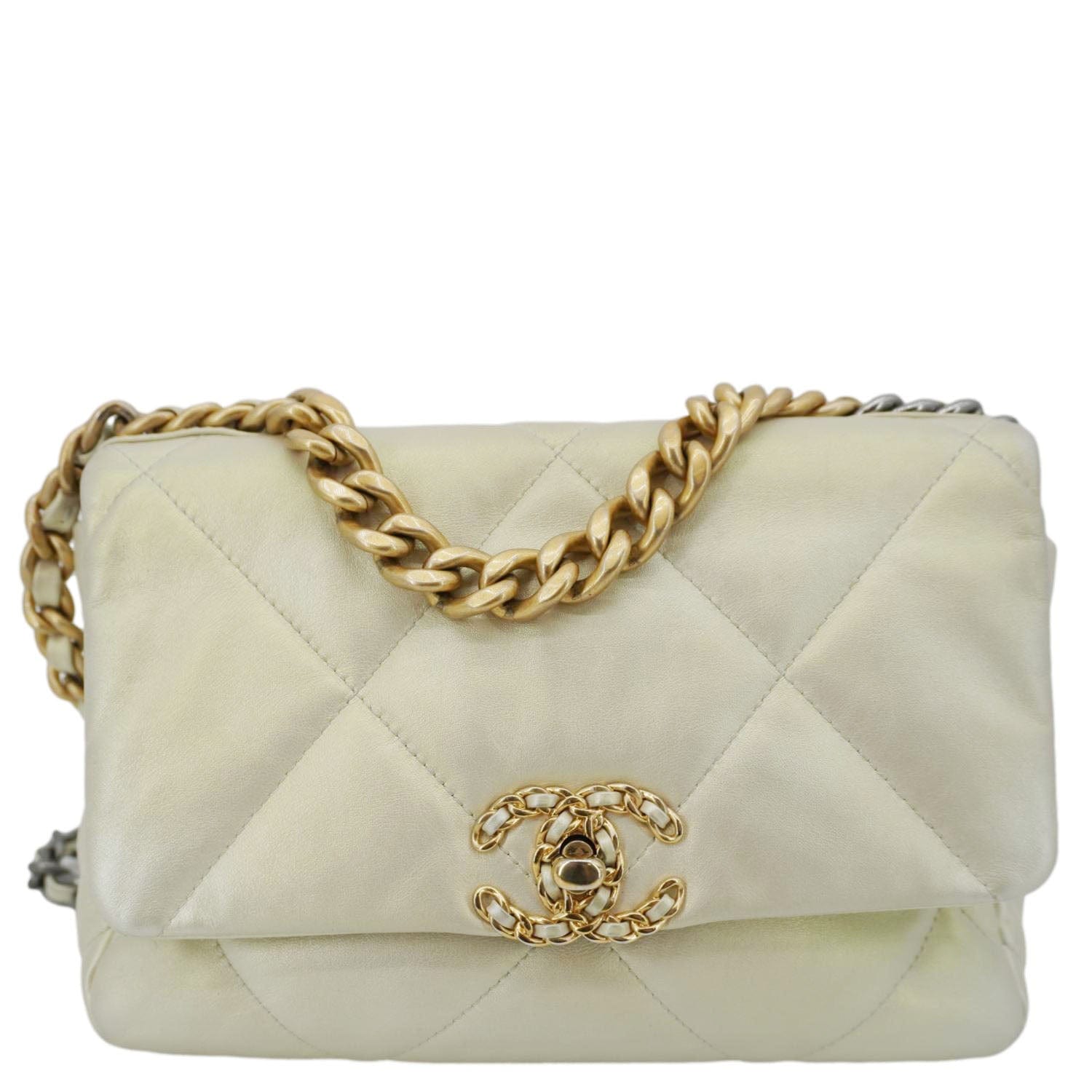 Chanel Iridescent 19 Flap Quilted Leather Calfskin Gold Travel Bag