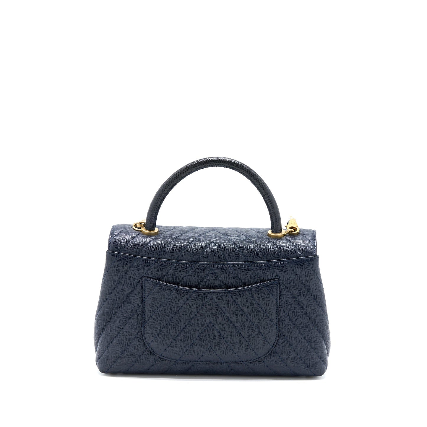 Chanel Chevron Coco Handle Caviar Lizard Handle Handbag