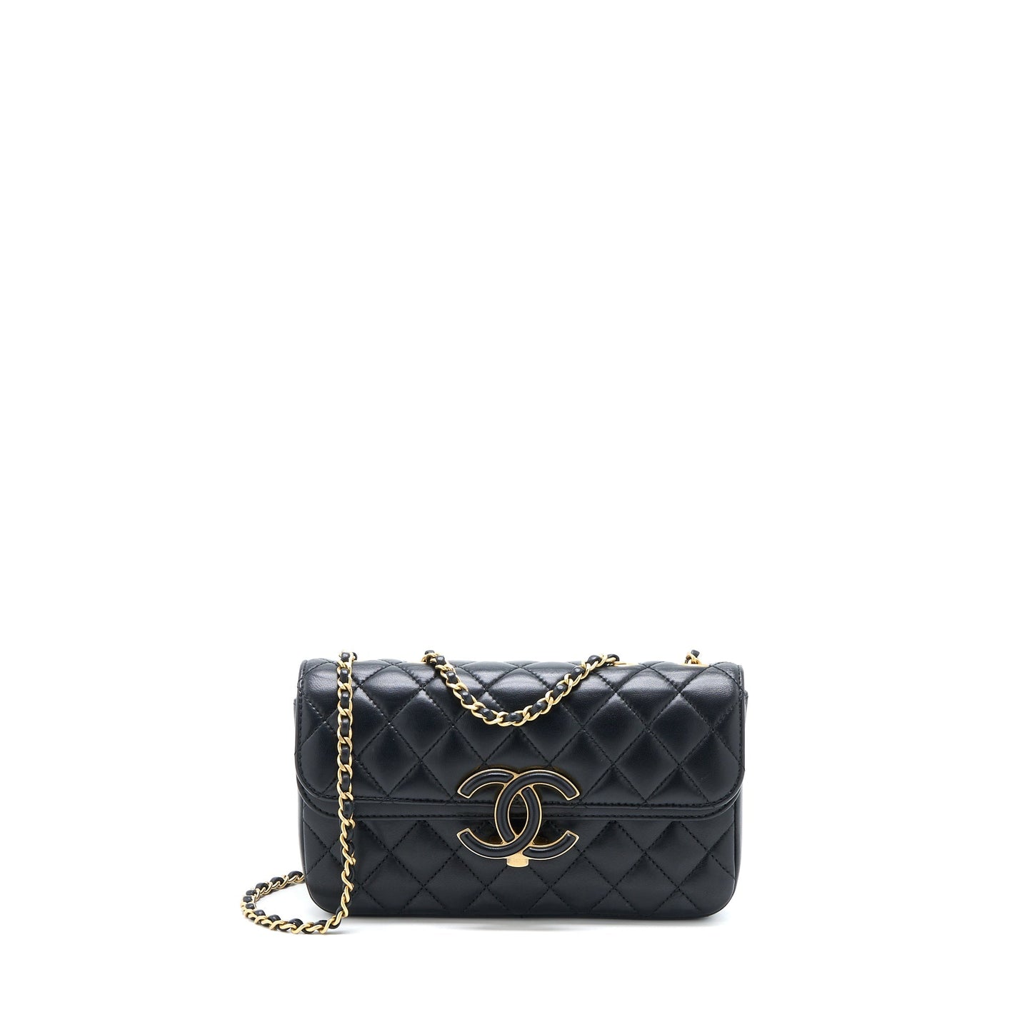 Chanel Enamel CC Flap Lambskin GHW Black Small Shoulder Bag