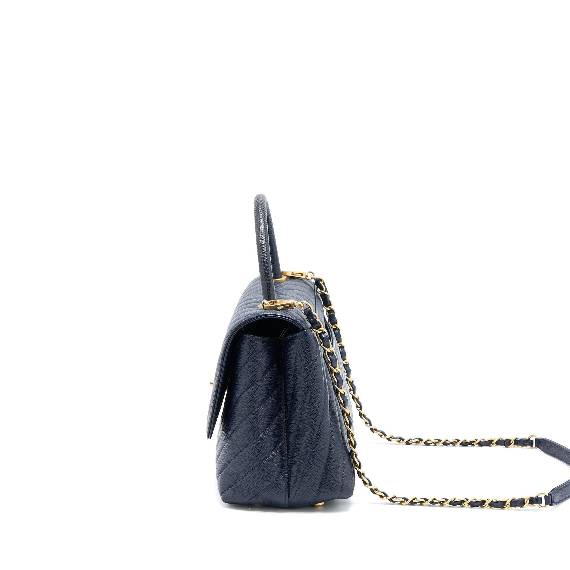 Chanel Chevron Coco Handle Caviar Lizard Handle Handbag