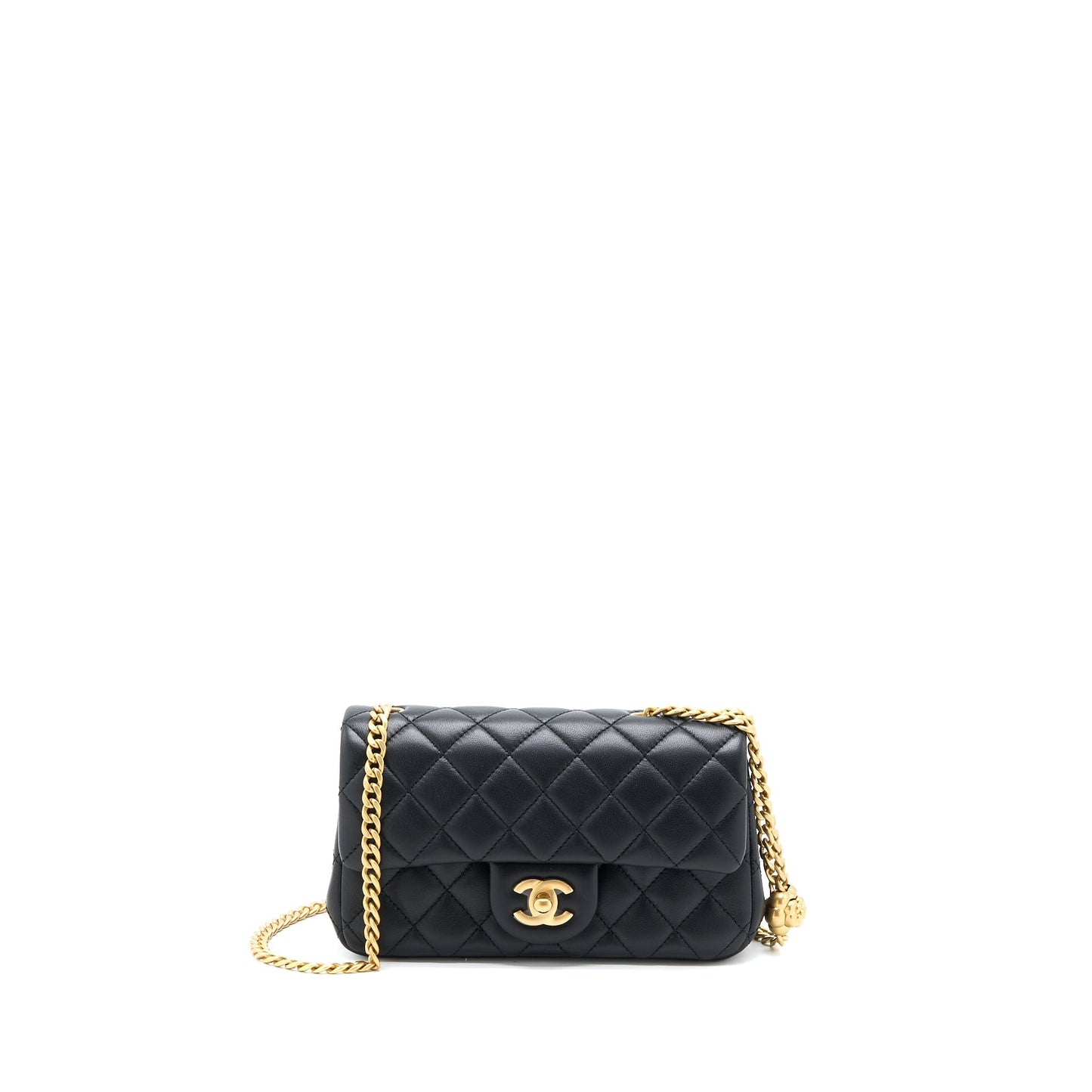 Chanel 23S Camellia Rectangular Lambskin Brushed GHW Black Mini Bag