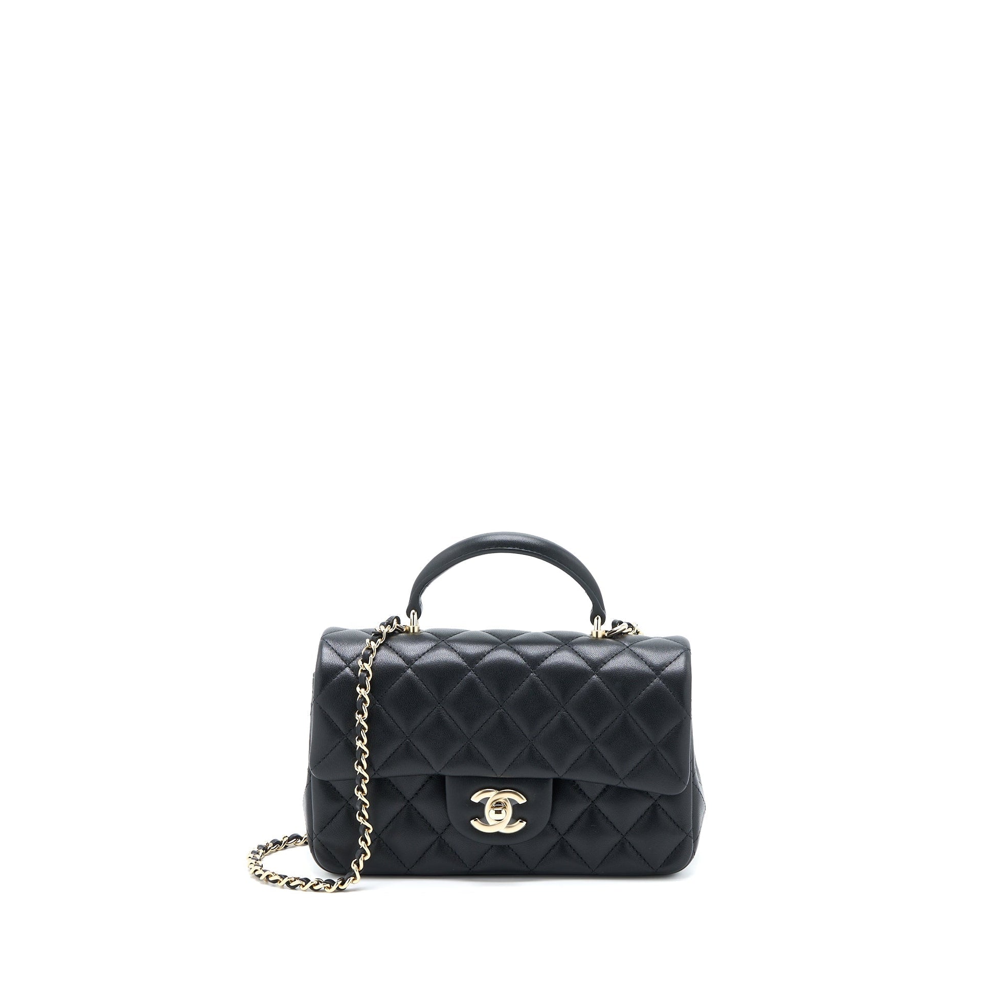 Chanel Top Handle Rectangular Flap Lambskin LGHW Black Shoulder Bag Microchip 4