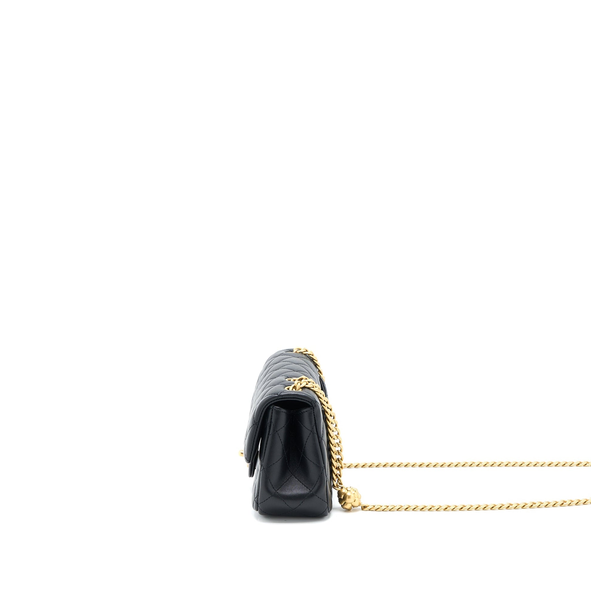Chanel 23S Camellia Rectangular Lambskin Brushed GHW Black Mini Bag