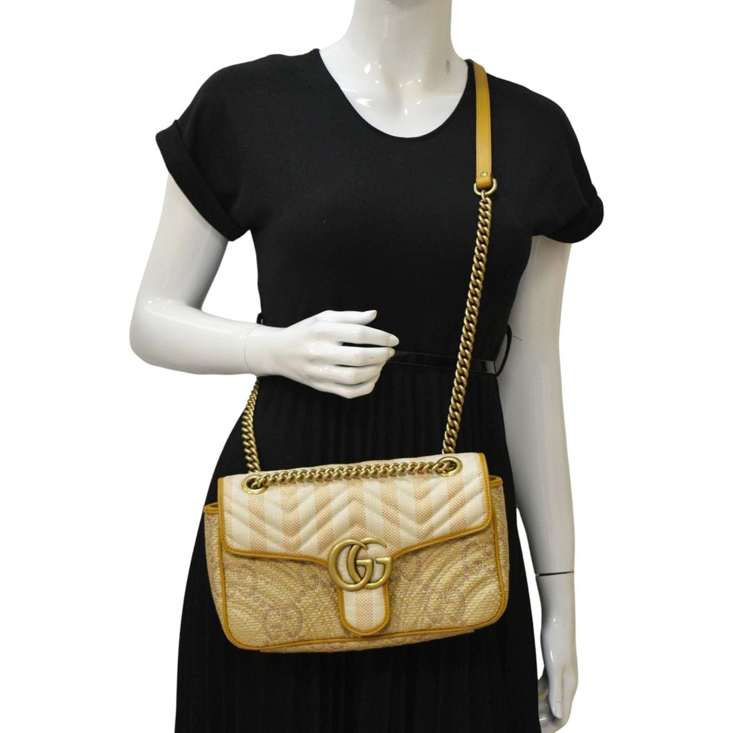 Gucci Marmont Shoulder Bag Natural Raffia Beige