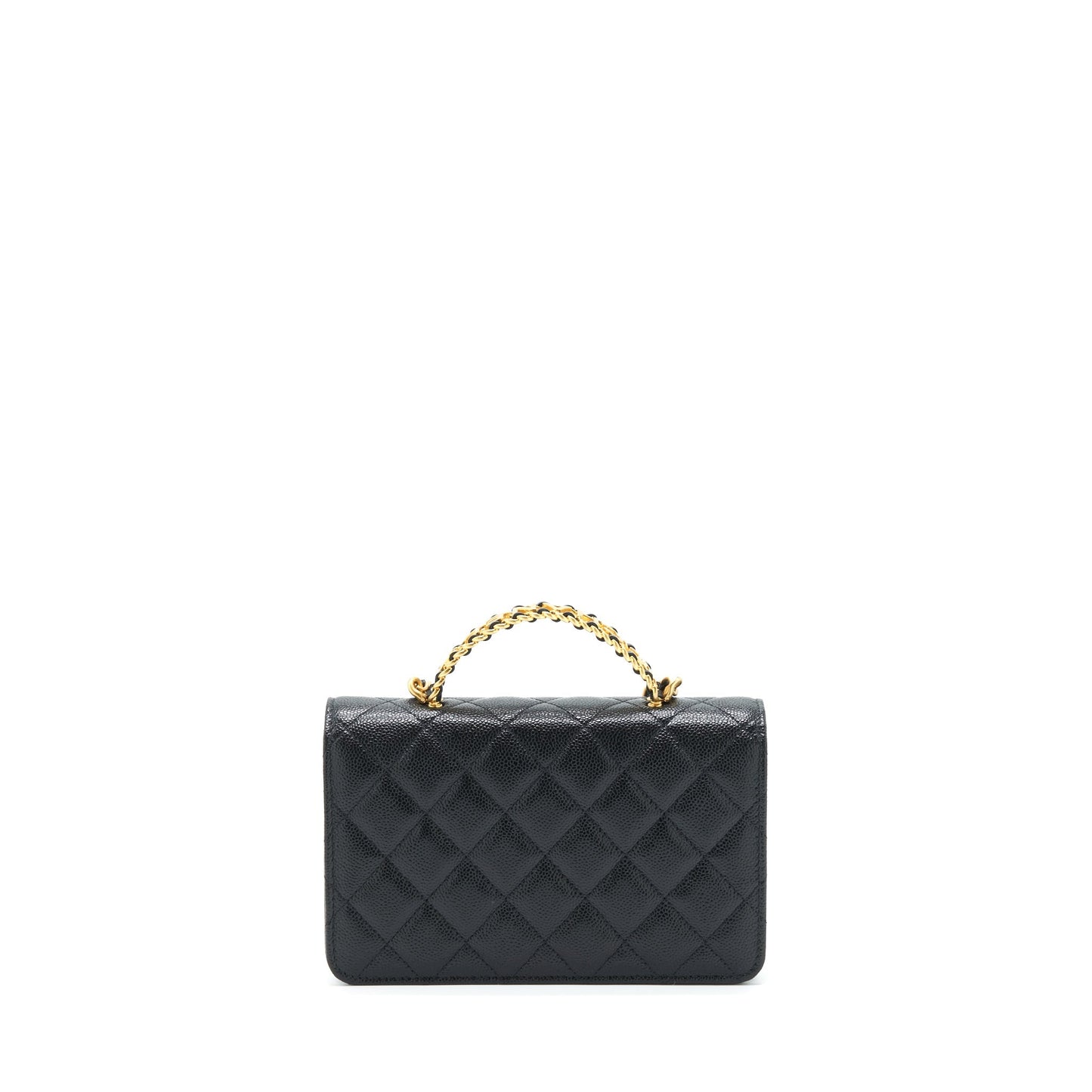 Chanel 22S Logo Top Handle On Caviar Black Wallet Case