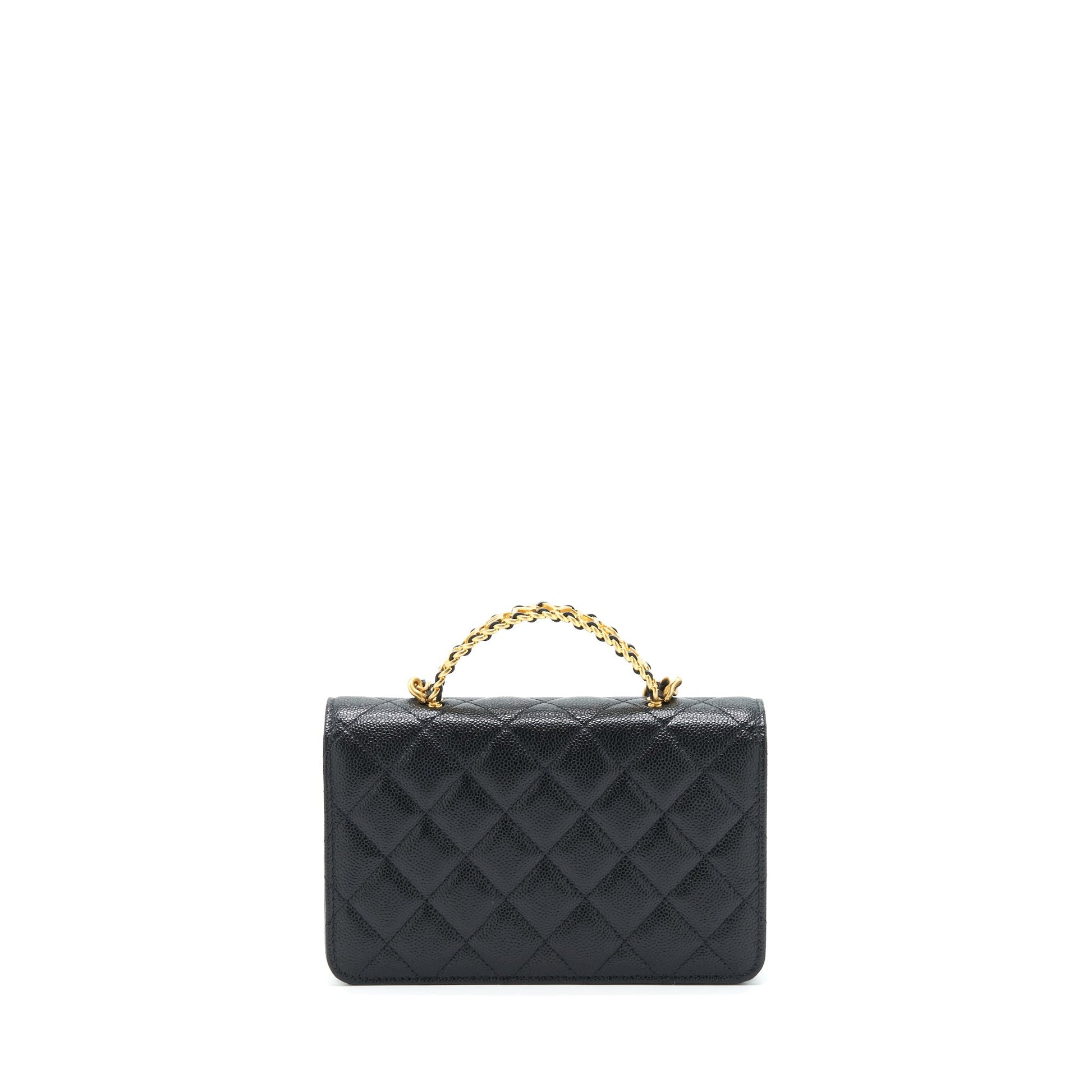 Chanel 22S Logo Top Handle On Caviar Black Wallet Case