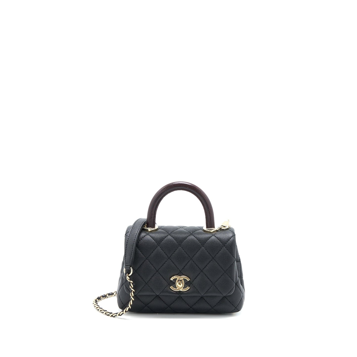 Chanel Coco Handle Caviar Burgundy Handle LGHW Black Mini Bag
