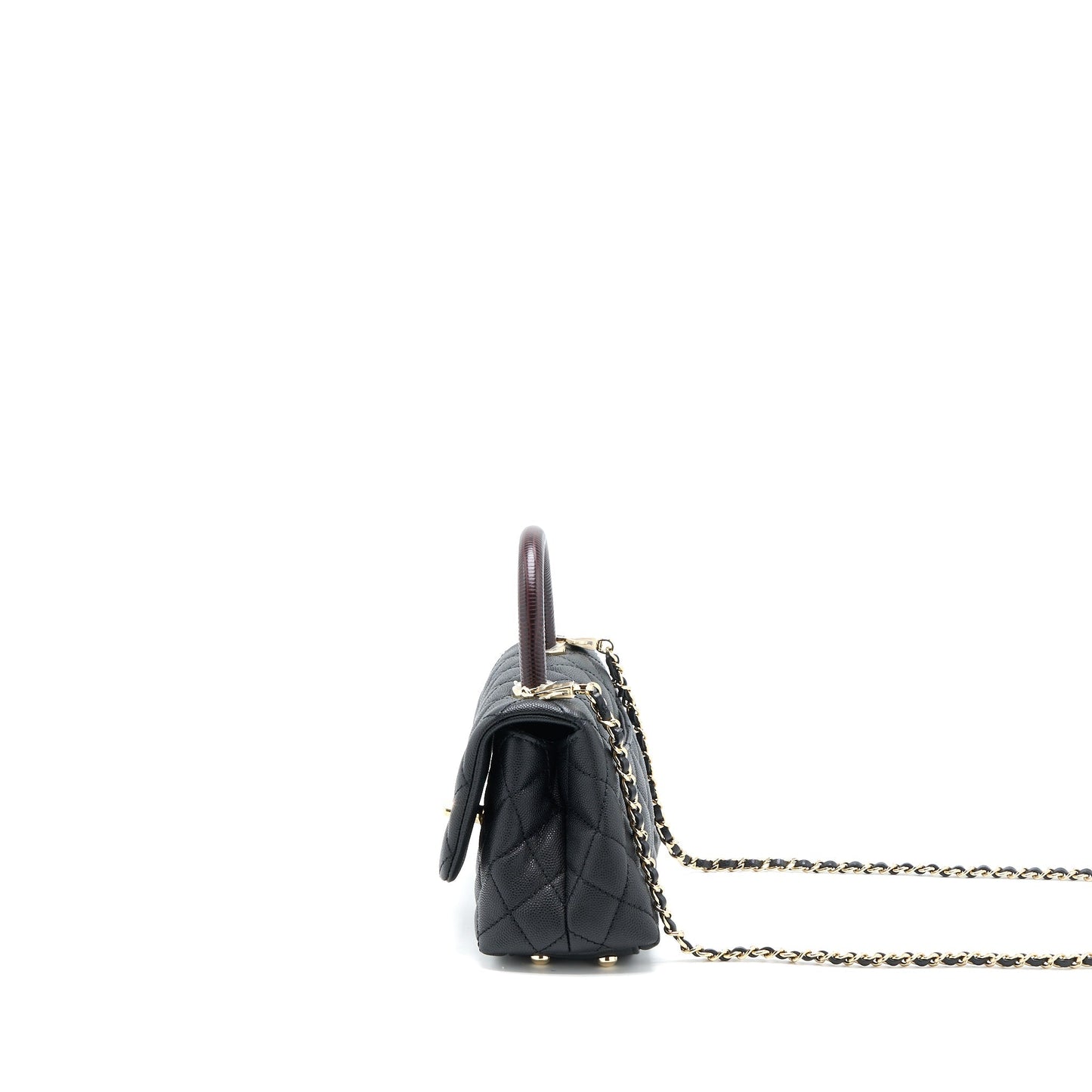 Chanel Coco Handle Caviar Burgundy Handle LGHW Black Mini Bag