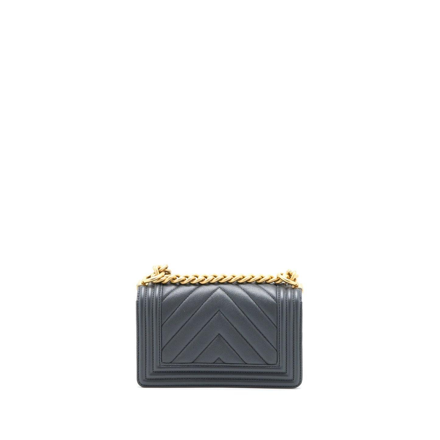 Chanel Boy Chevron Caviar Dark Brushed GHW Grey Small Handbag