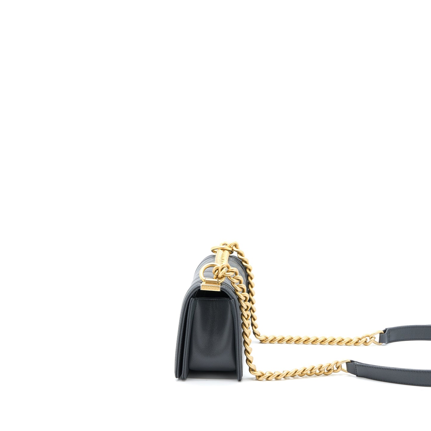 Chanel Boy Chevron Caviar Dark Brushed GHW Grey Small Handbag