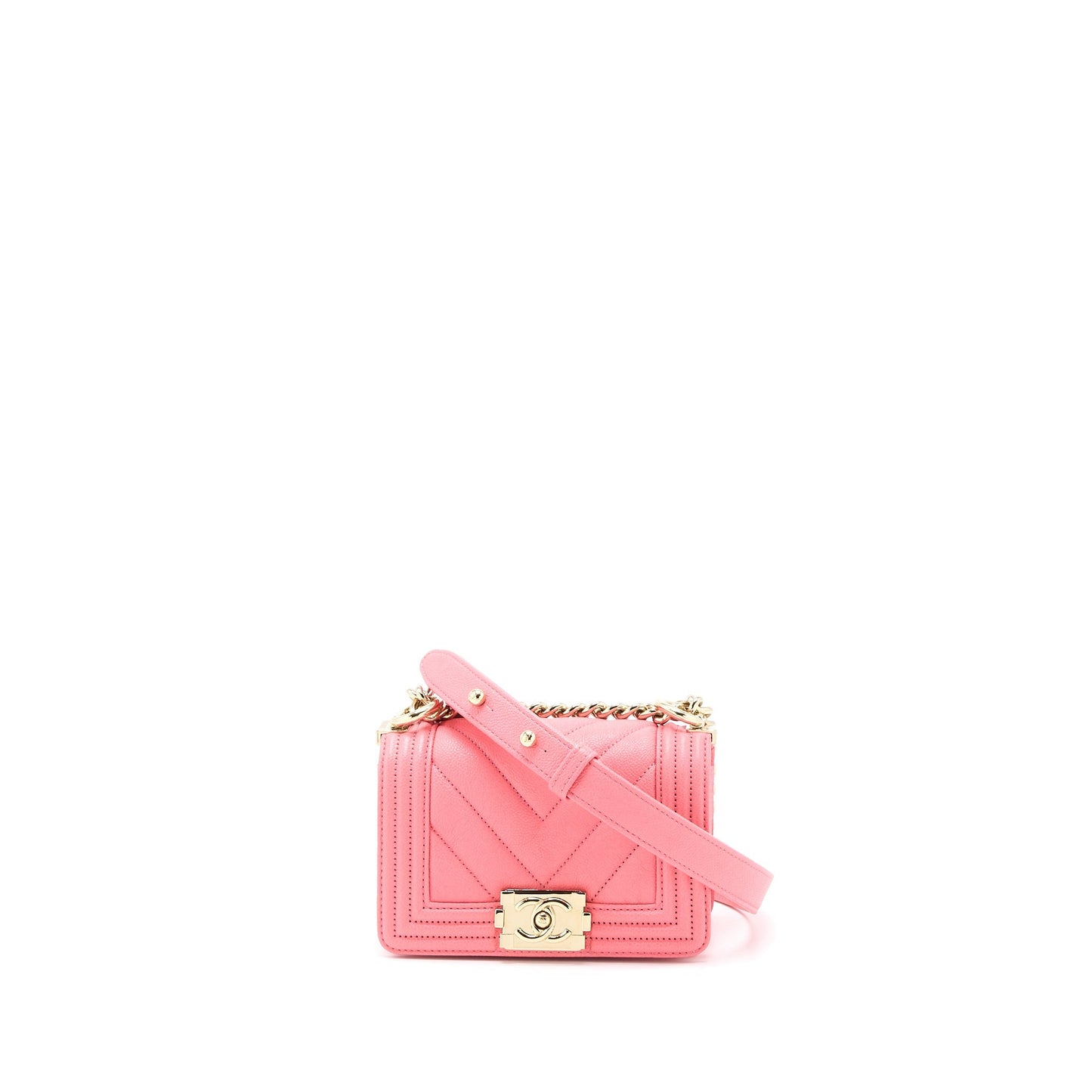 Chanel Super Boy Chevron Caviar LGHW Microchip Pink Mini Bag