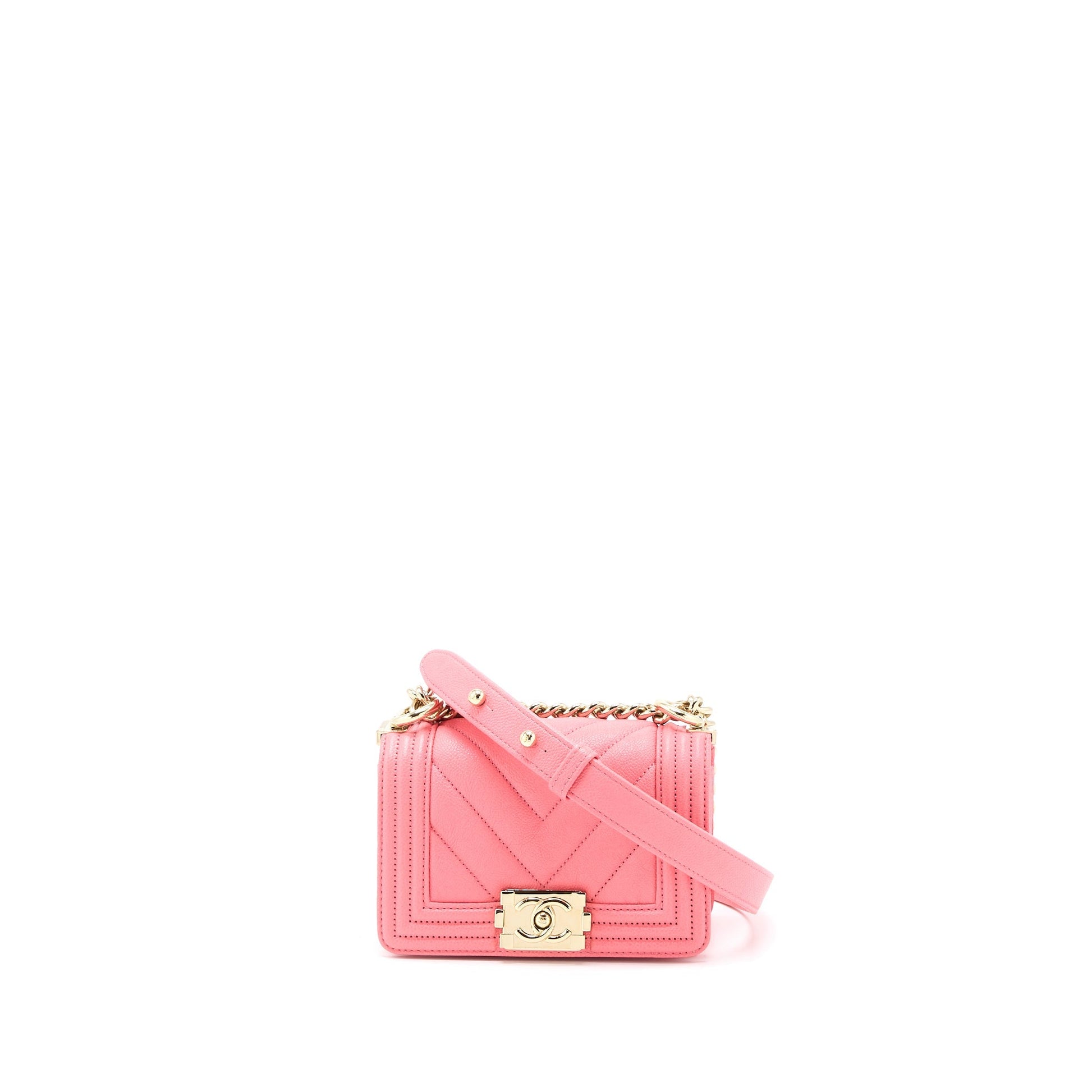 Chanel Super Boy Chevron Caviar LGHW Microchip Pink Mini Bag