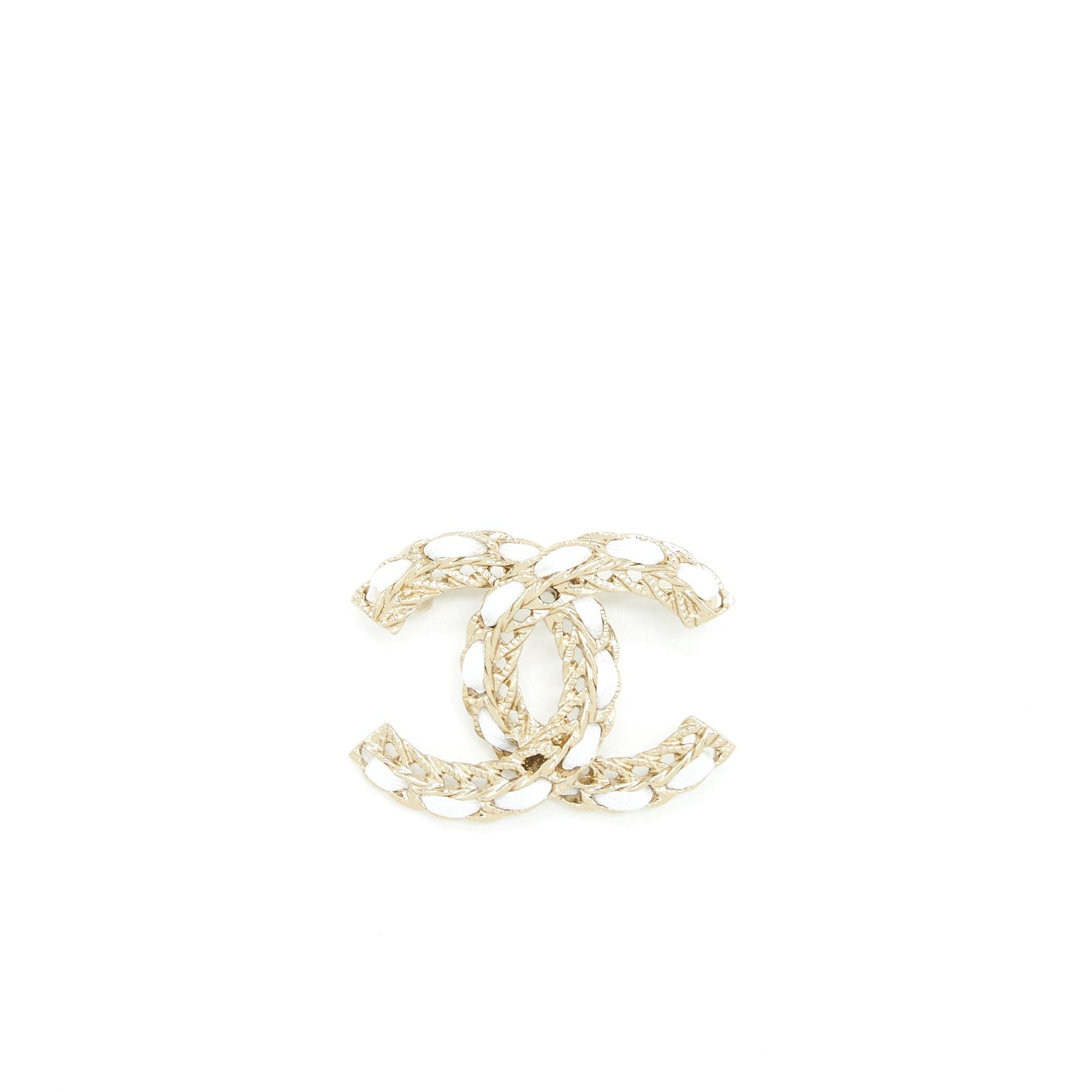 Chanel CC Logo Brooch Light Tone White Gold Small Leather Handbag