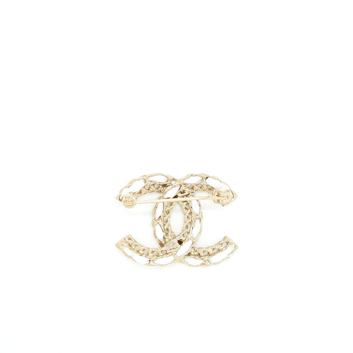 Chanel CC Logo Brooch Light Tone White Gold Small Leather Handbag