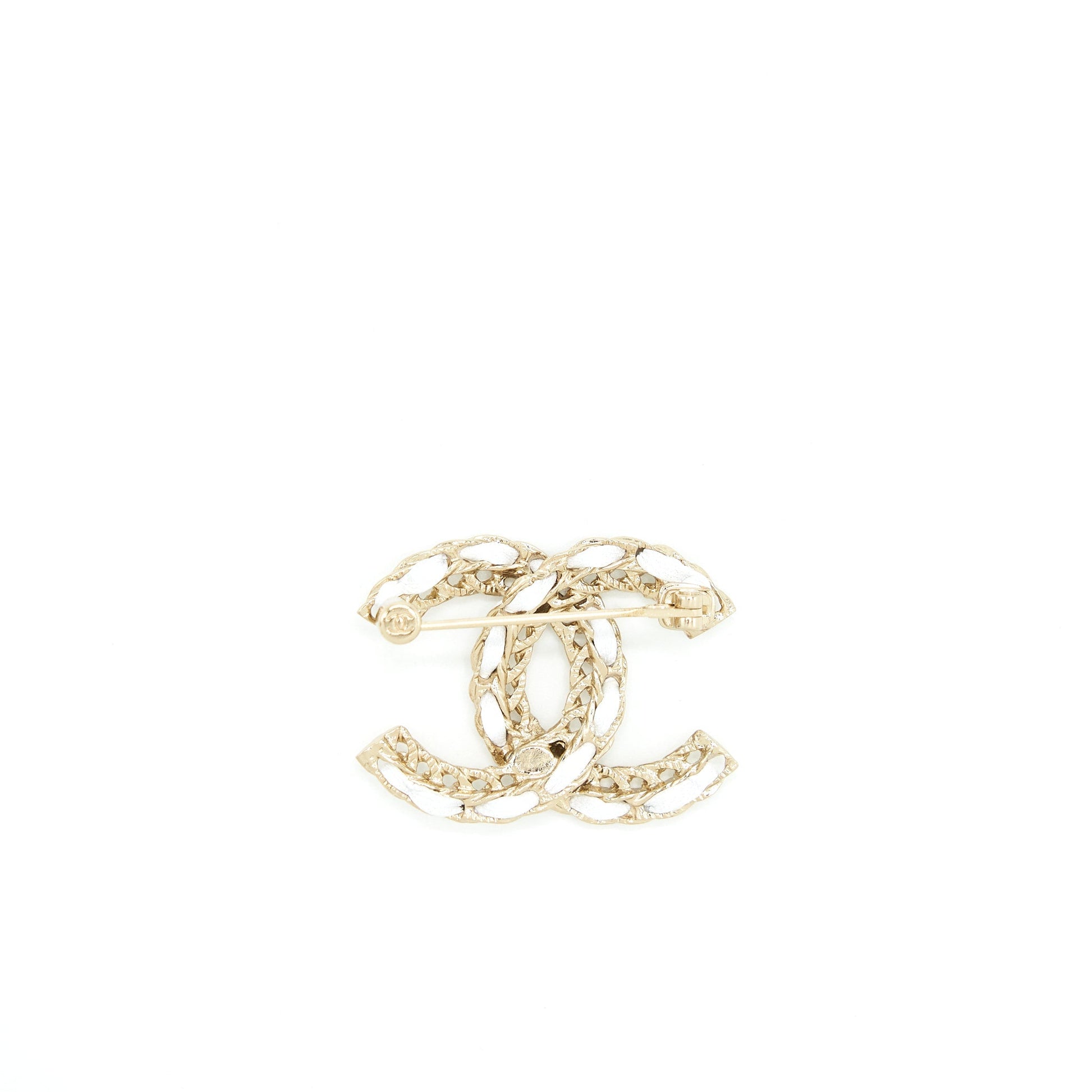 Chanel CC Logo Brooch Light Tone White Gold Small Leather Handbag
