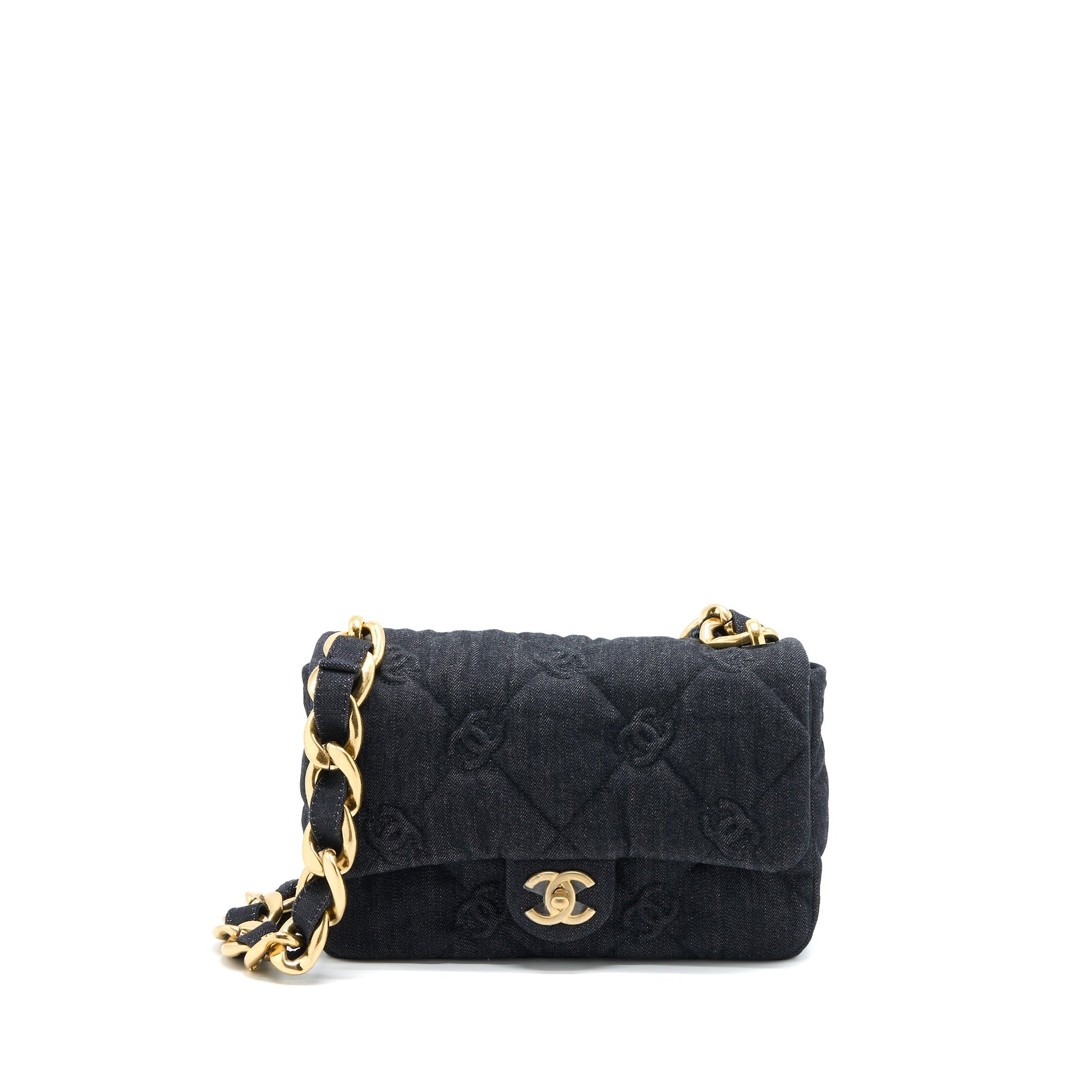 Chanel 22S Giant Flap Denim Dark Brushed Blue Shoulder Bag