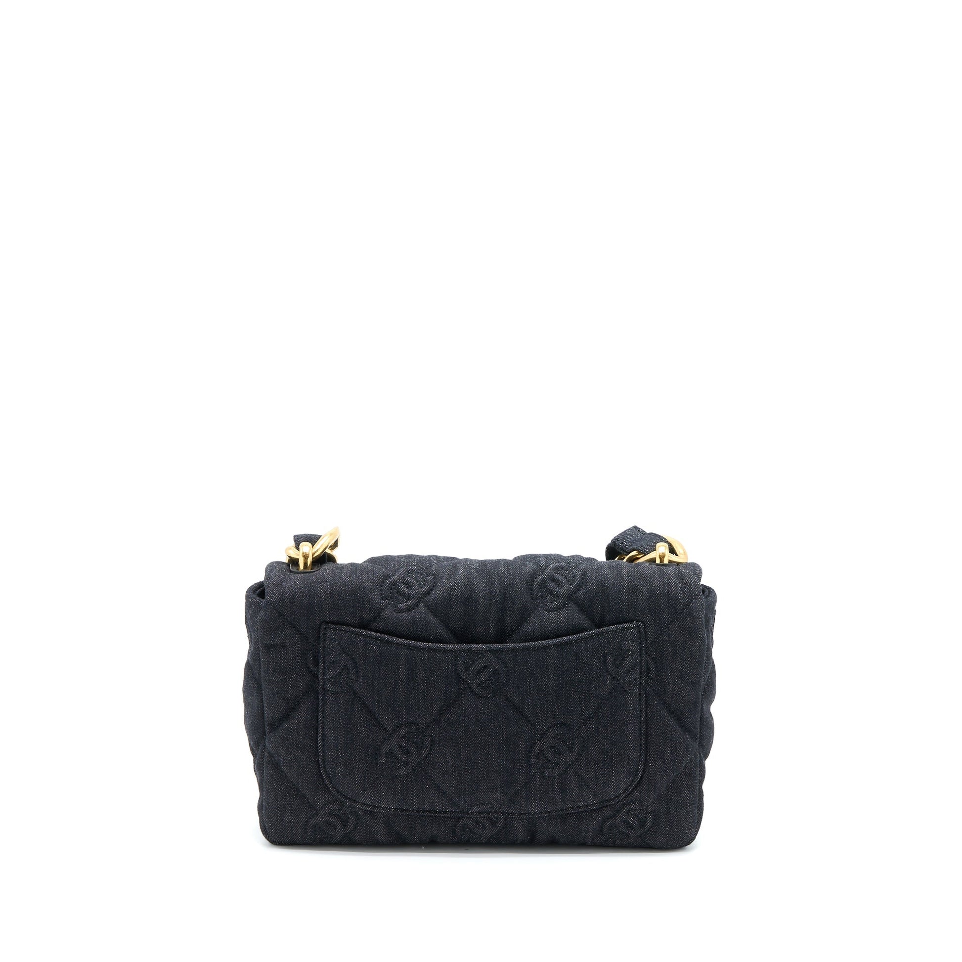 Chanel 22S Giant Flap Denim Dark Brushed Blue Shoulder Bag