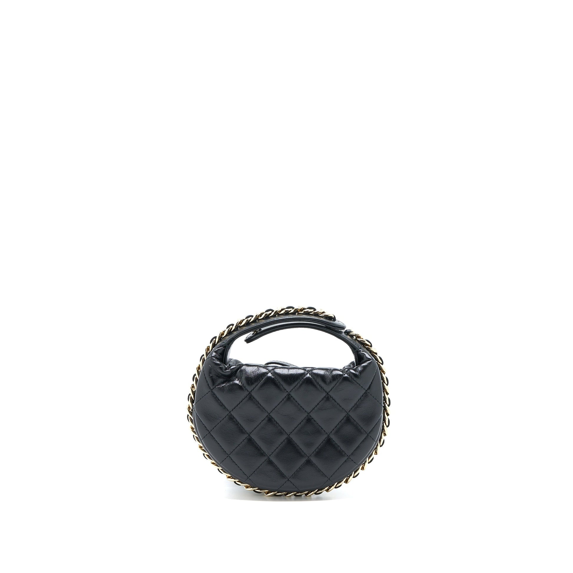 Chanel 23c Round Cruise Lambskin LGHW Microchip Black Handbag