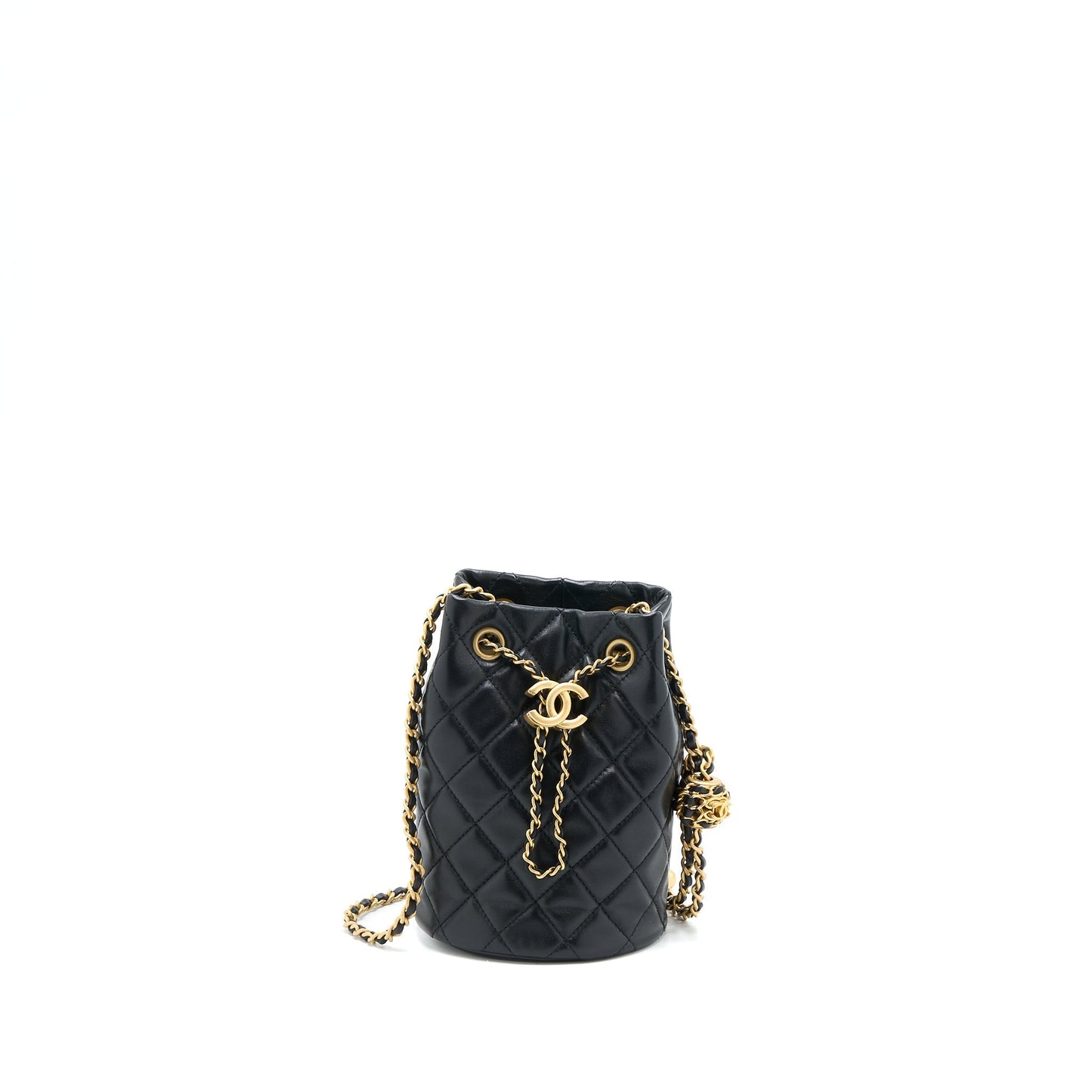 Chanel 22S Pearl Crush Bucket Lambskin Brushed Black Bucket Bag