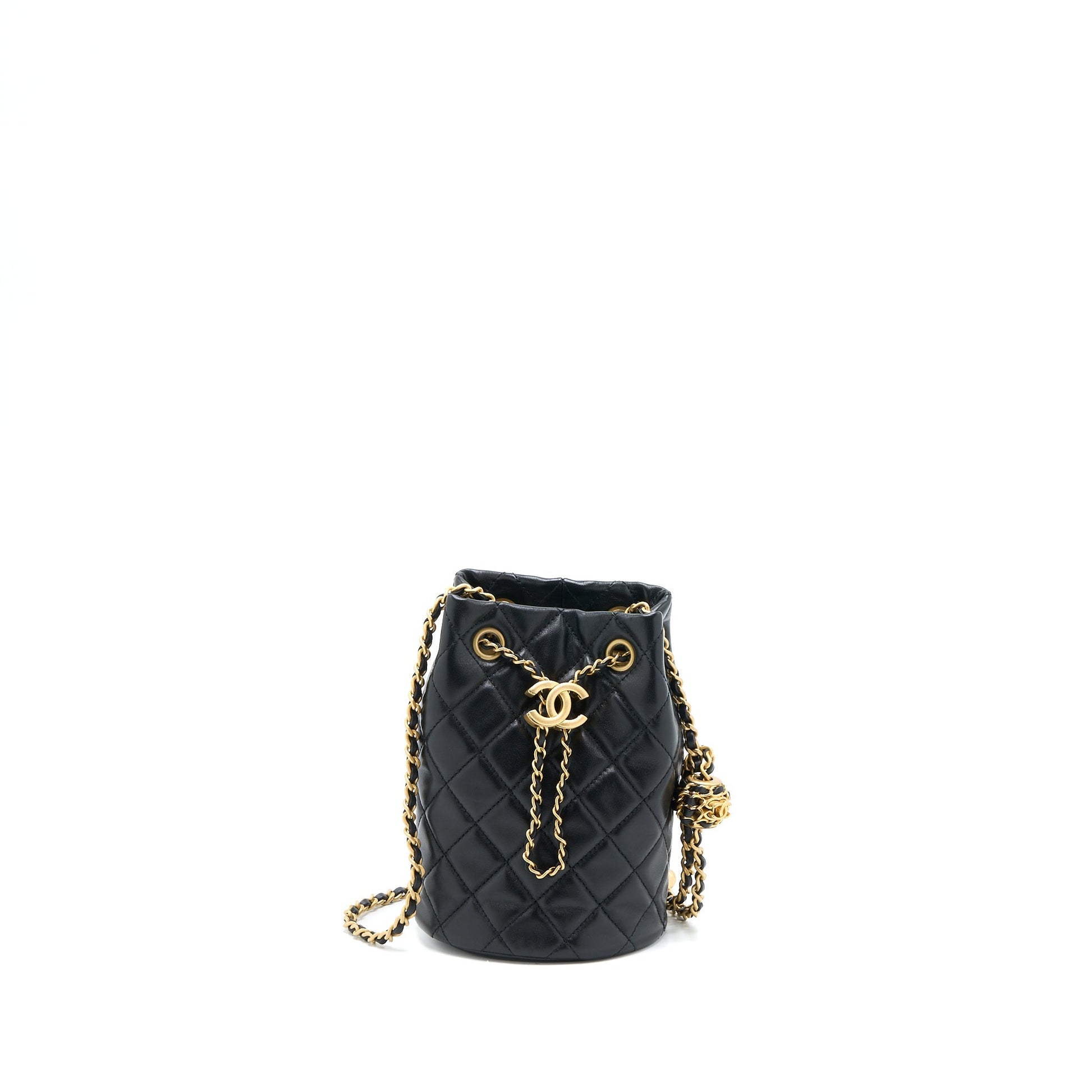 Chanel 22S Pearl Crush Bucket Lambskin Brushed Black Bucket Bag