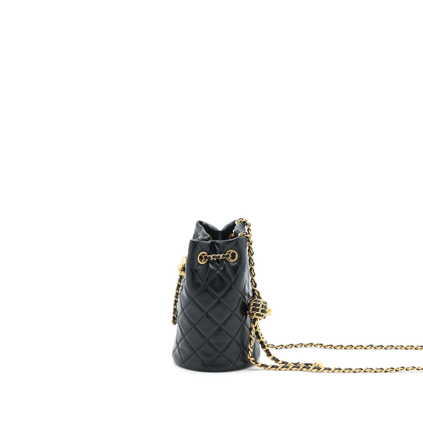 Chanel 22S Pearl Crush Bucket Lambskin Brushed Black Bucket Bag
