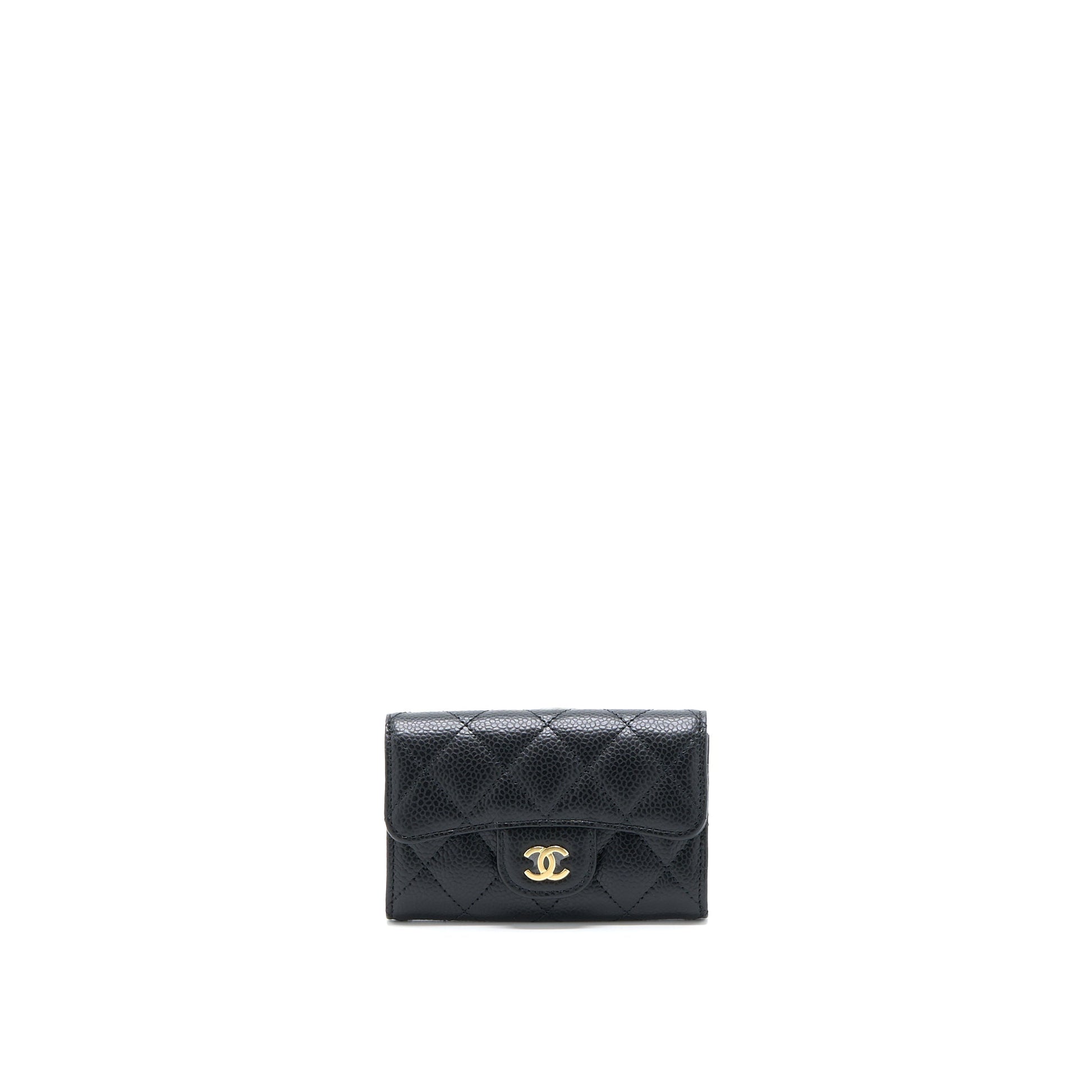 Chanel Classic Quilted Flap Card Holder Caviar Black Wallet Case Microchip 1