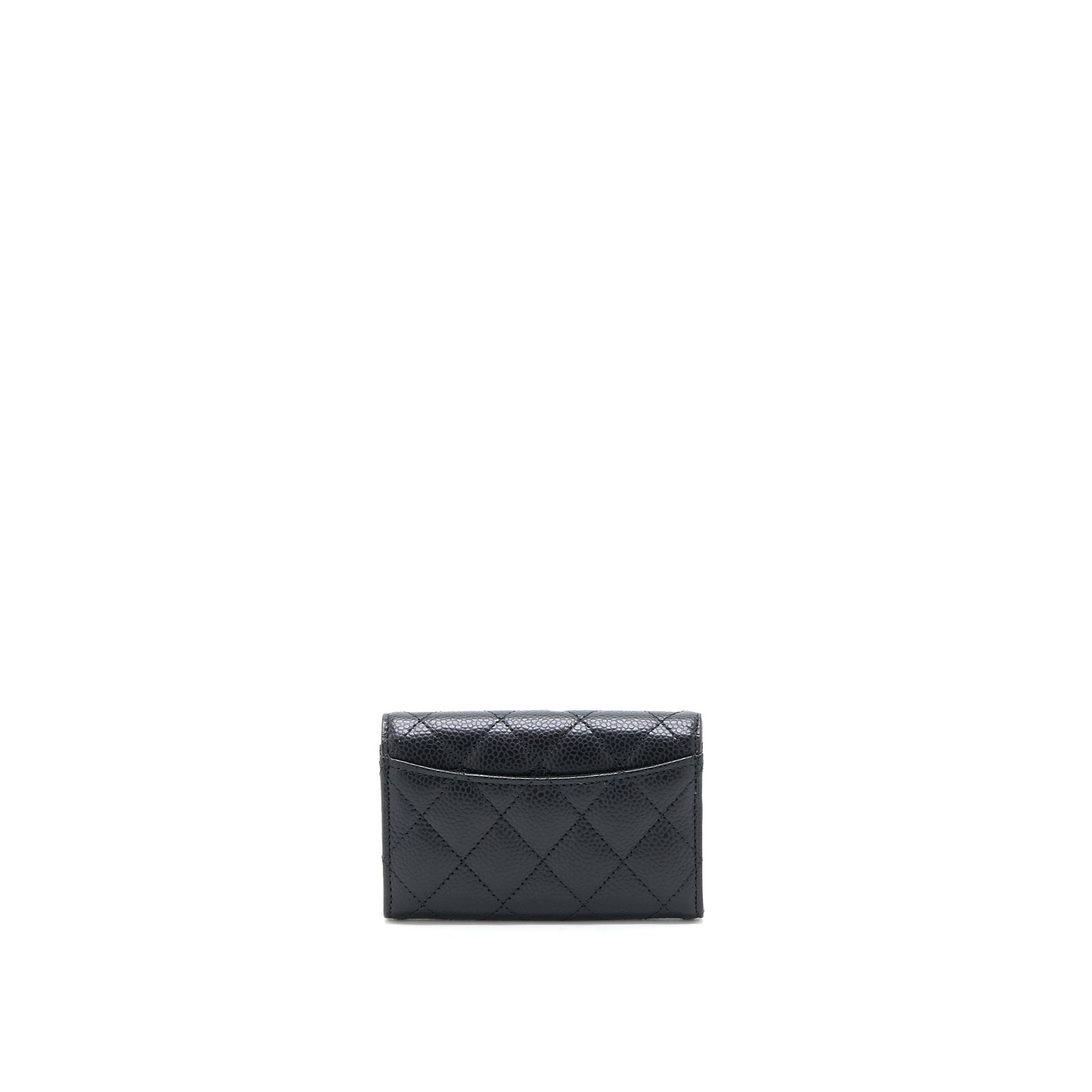 Chanel Classic Quilted Flap Card Holder Caviar Black Wallet Case Microchip 1