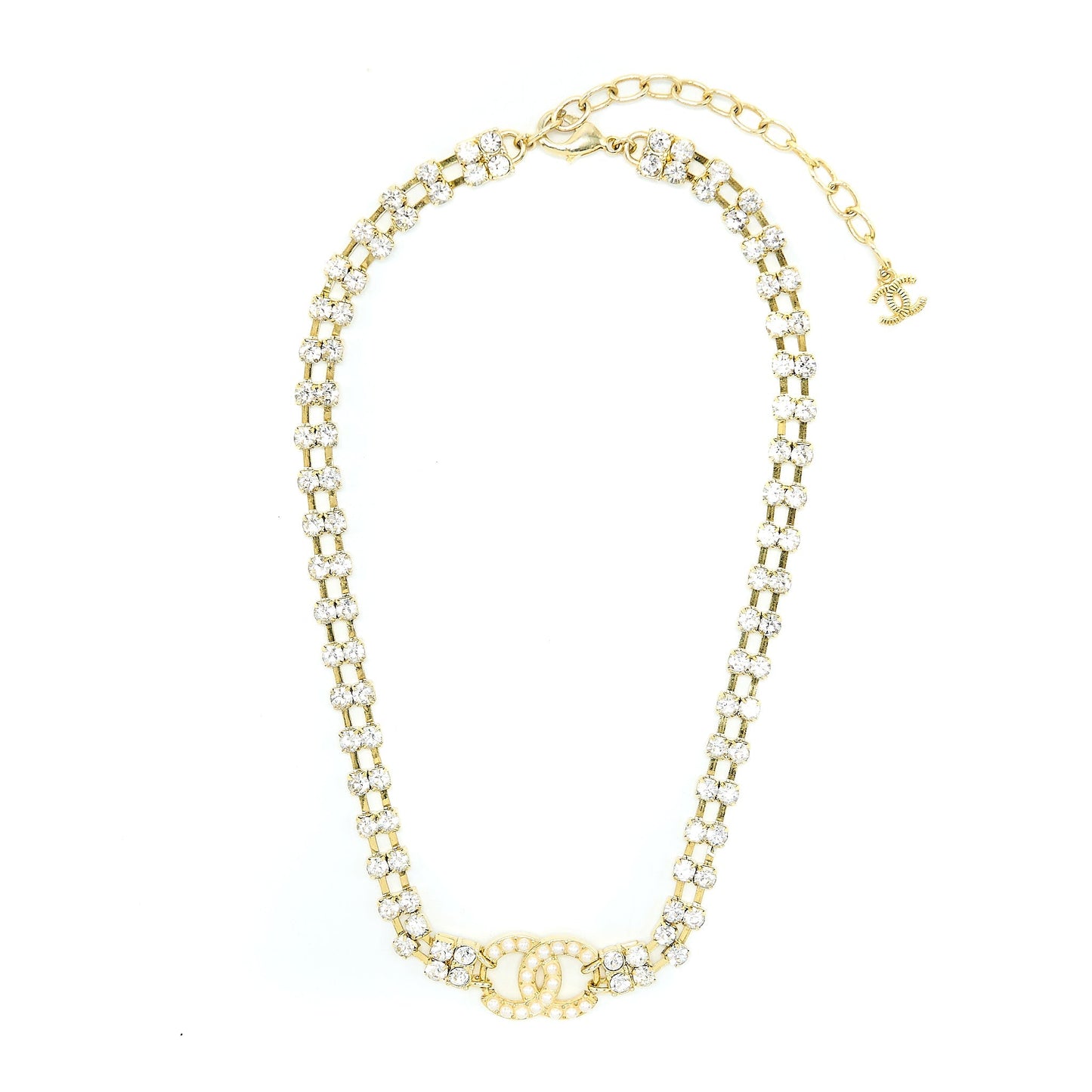 Chanel CC Logo Chocker Crystal Pearl Tone Gold Handbag