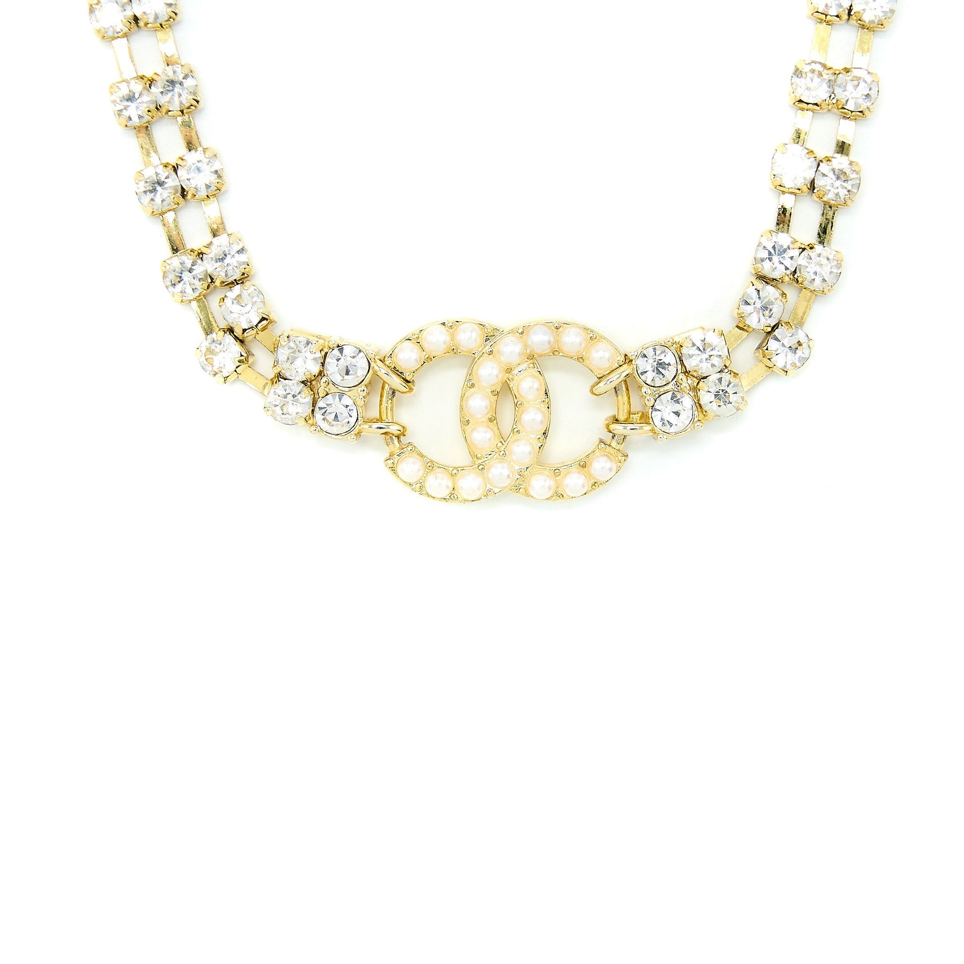 Chanel CC Logo Chocker Crystal Pearl Tone Gold Handbag