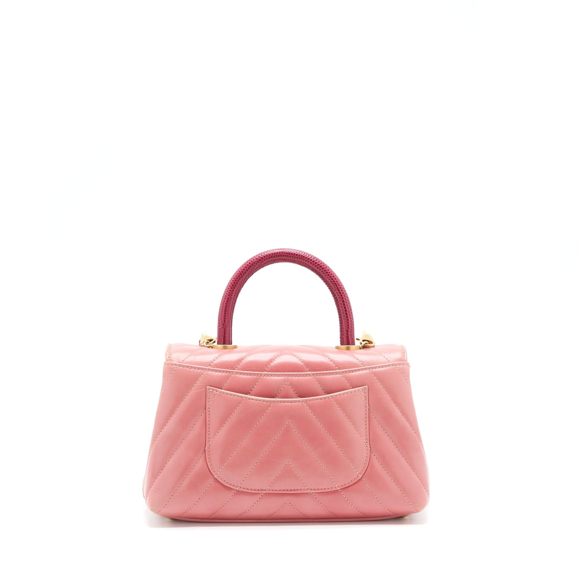 Chanel Coco Handle Chevron Calfskin Lizard Handle Pink Small Handbag