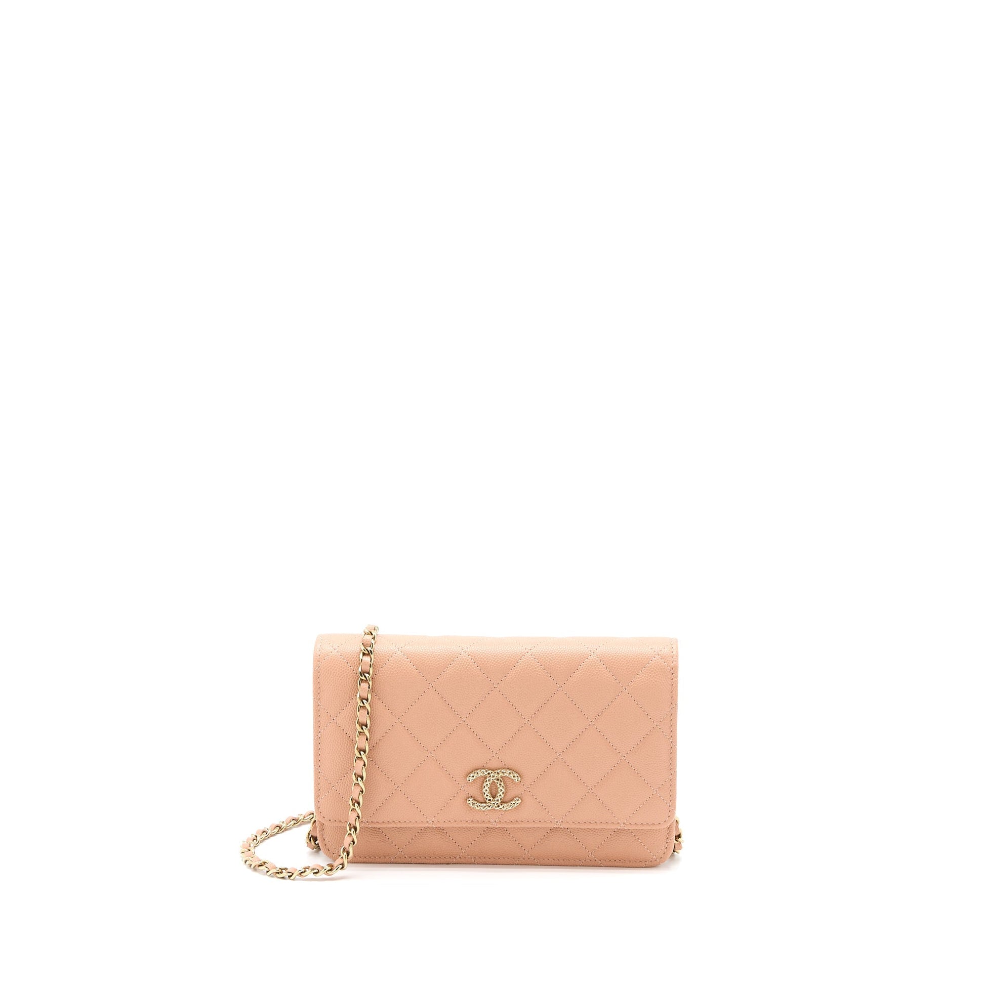 Chanel Giant CC Logo On Caviar Dark Pink Wallet Case
