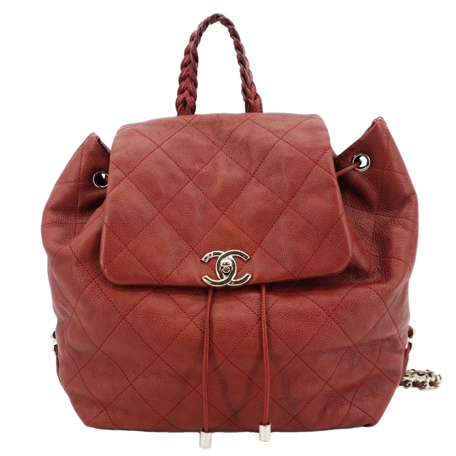 Chanel Braided Style Quilted Drawstring Backpack Leather Jewelry