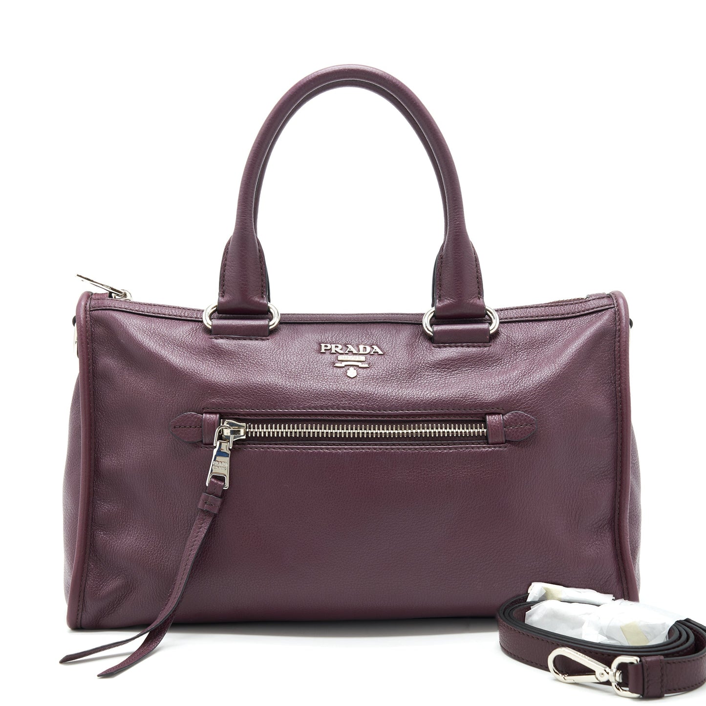 Prada Vitello Phenix Bauletto Tote Purse Grained Calfskin Tote Bag