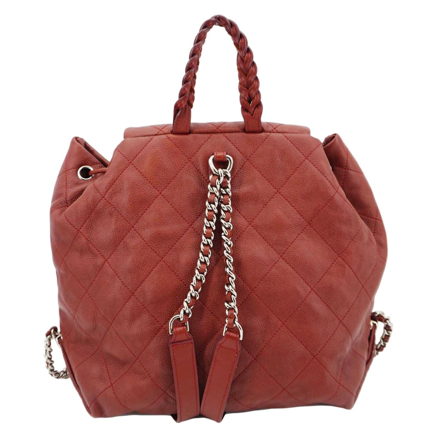 Chanel Braided Style Quilted Drawstring Backpack Leather Jewelry