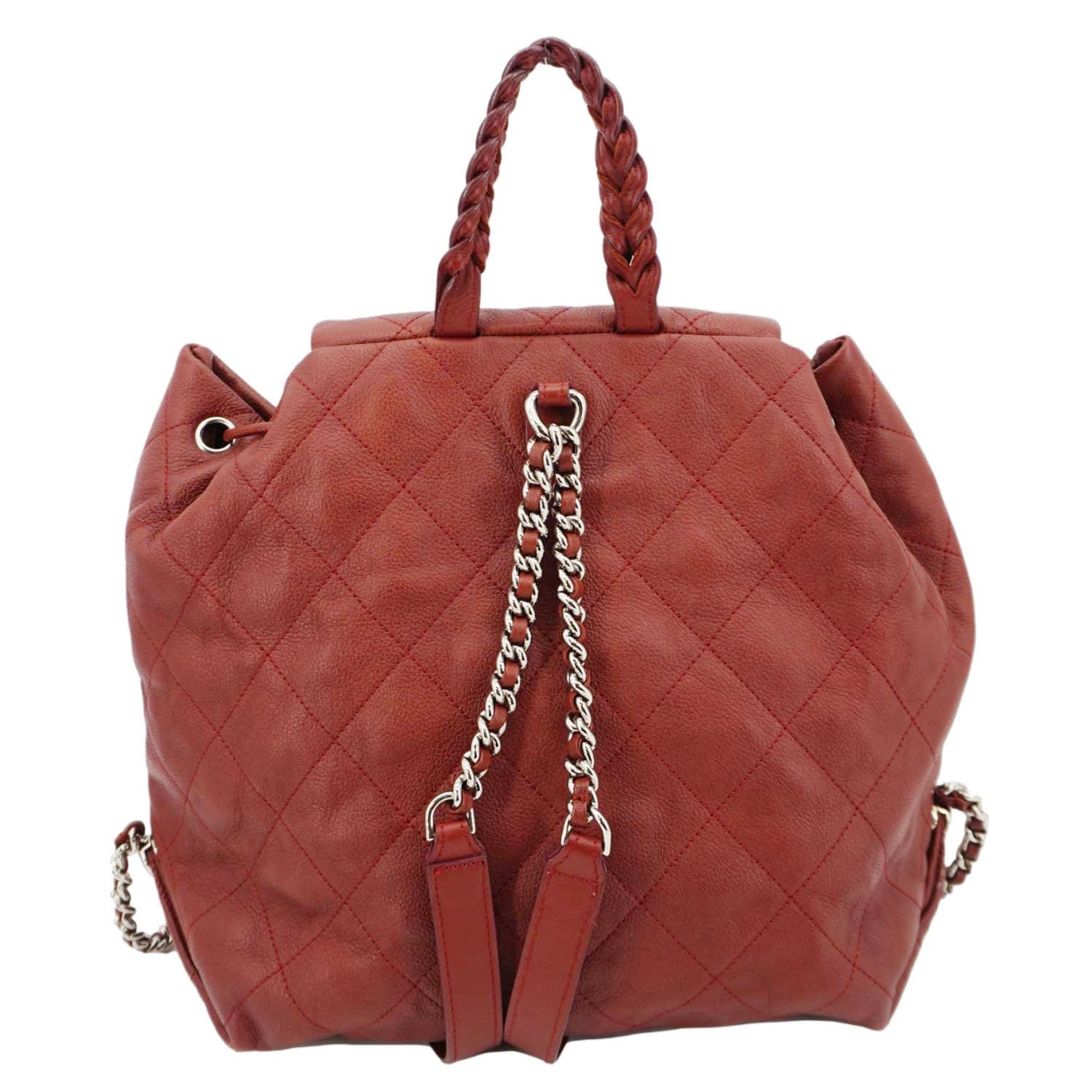 Chanel Braided Style Quilted Drawstring Backpack Leather Jewelry