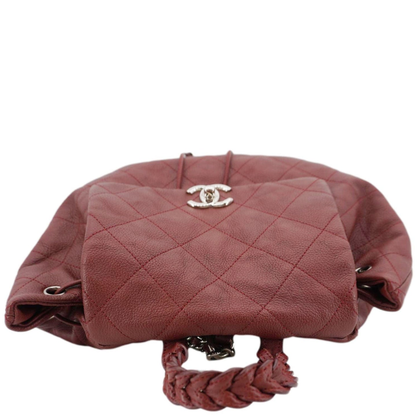Chanel Braided Style Quilted Drawstring Backpack Leather Jewelry
